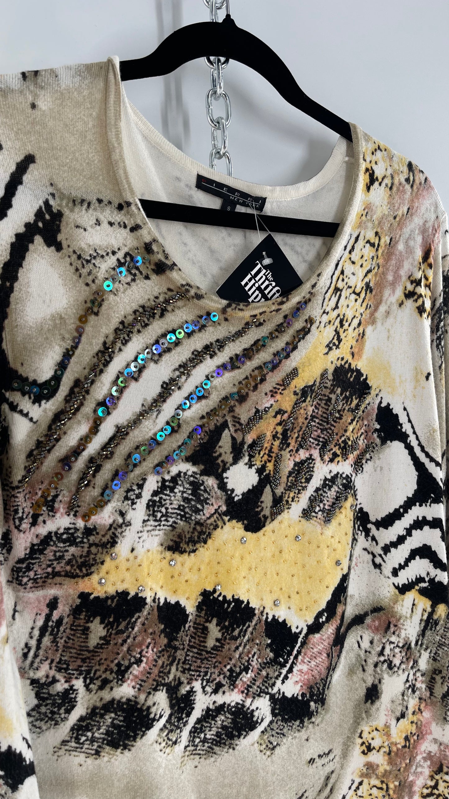 Vintage PIERRI Animal Print Graphic Knit with Iridescent Sequins (Small)