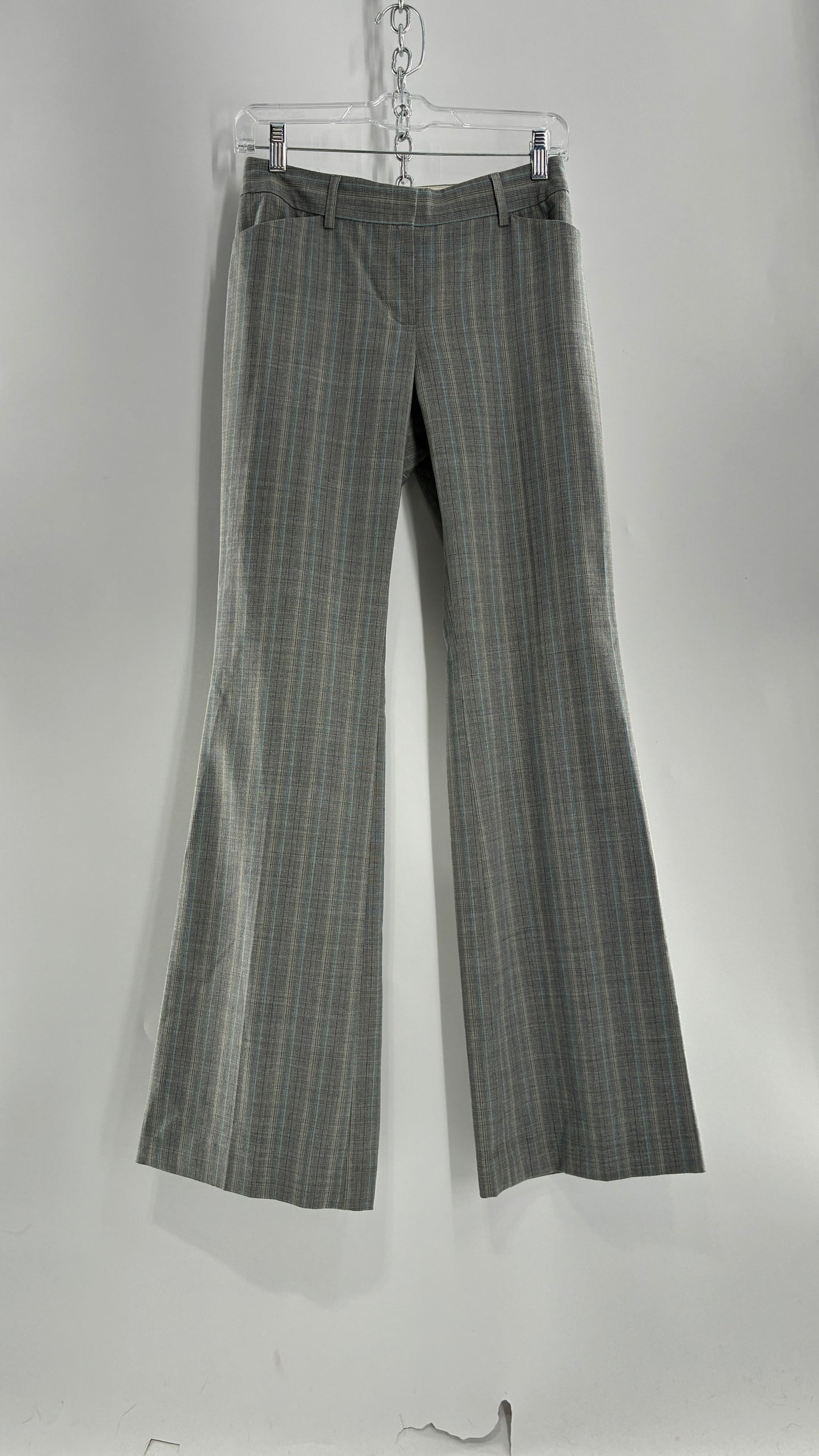 Vintage 1990s EXPRESS Editor Iconic Grey and Blue Low Rise Kickflare Pants (1)