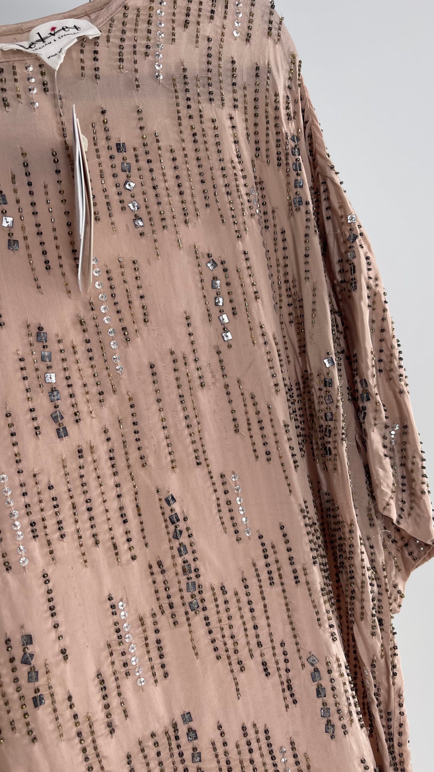 Velvet Anthropologie Dusty Rose Silky Top Covered in Beading and Tags Attached (Medium)