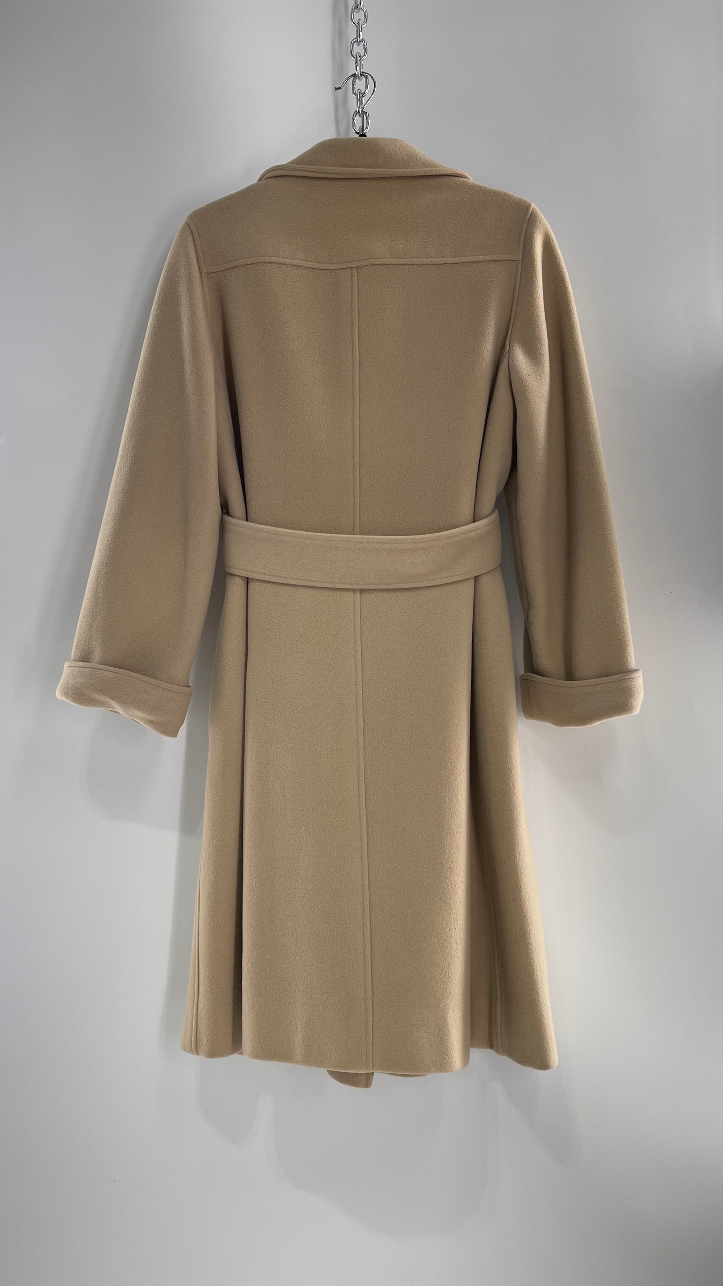 Vintage 100% Amicale Cashmere Beige Cream Coat with Apricot Satin Lining (C) (S/M)