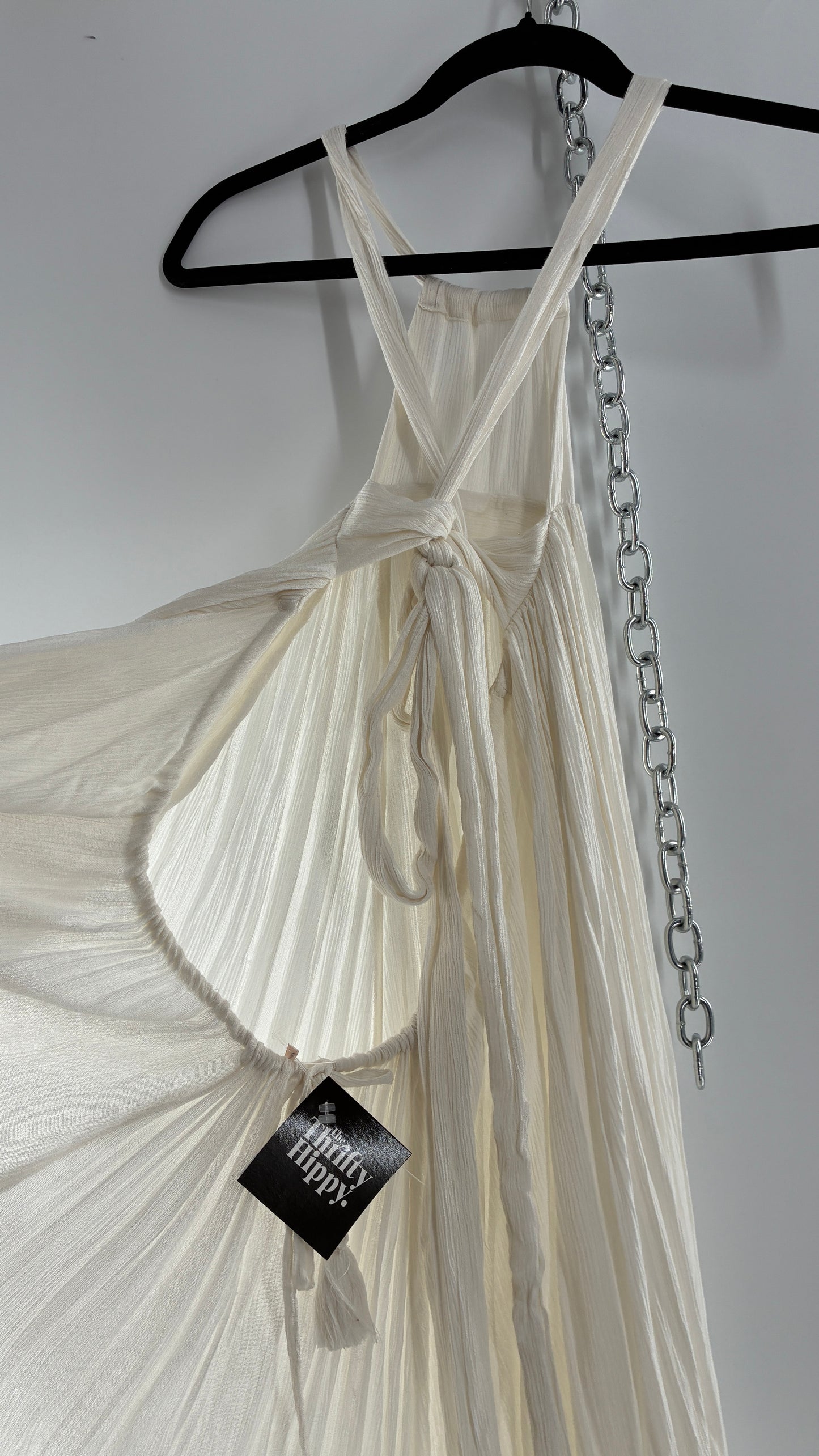 Free People White Voluminous Maxi Gown with Low Open Back (XS)
