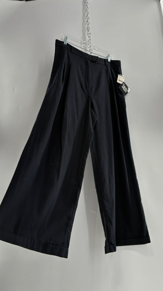 Free People Black Wide Leg, Pleated Trouser with Tags Attached (10)