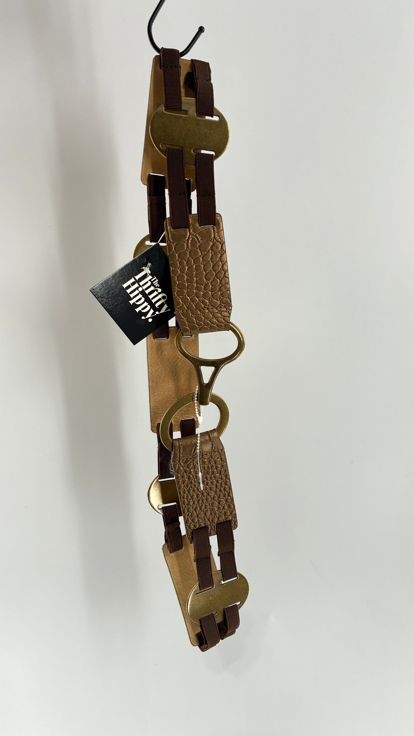 Vintage CHICO’s Bronze Embossed Leather and Metal Ring Belt (Medium)