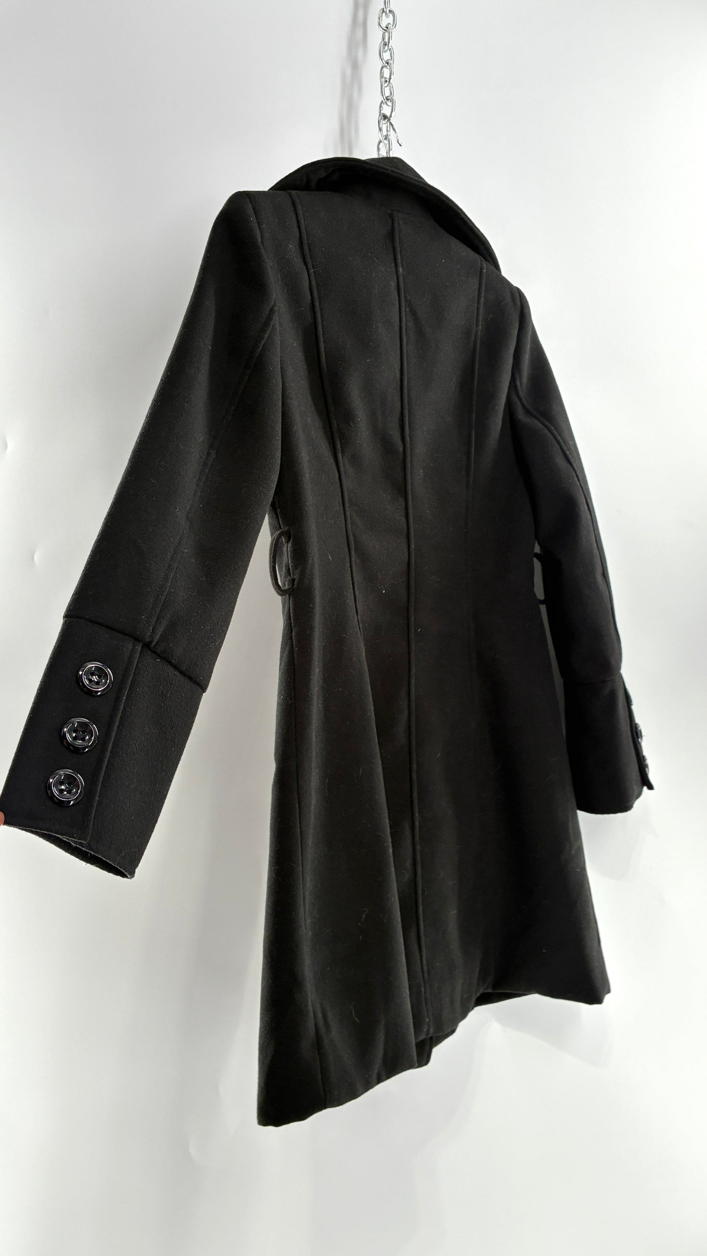 Vintage Black Double Breasted Button Coat with Button Bag (Small)