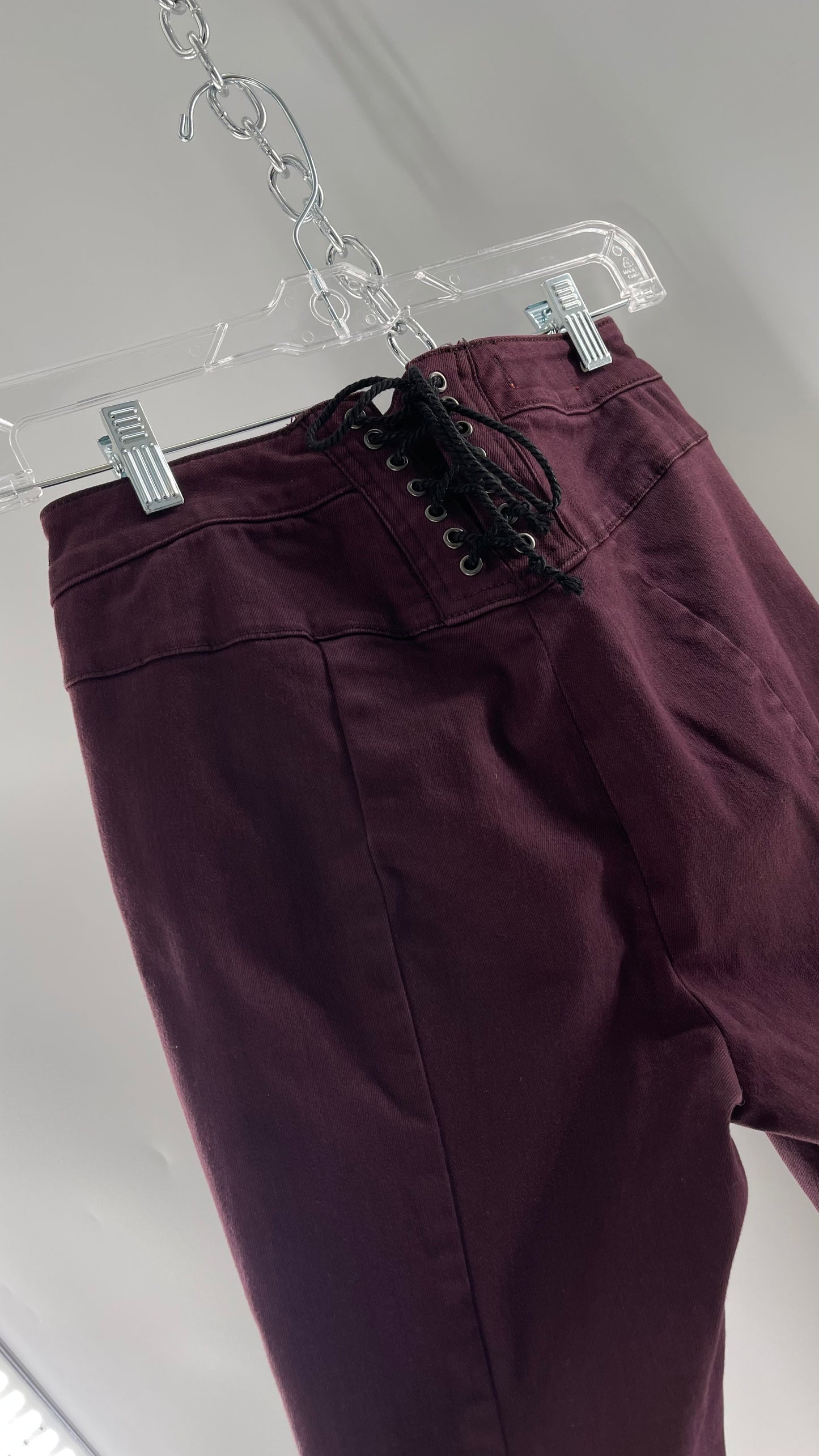 Free People Maroon Flare Raw Cut Hem Jeans (Size 26)