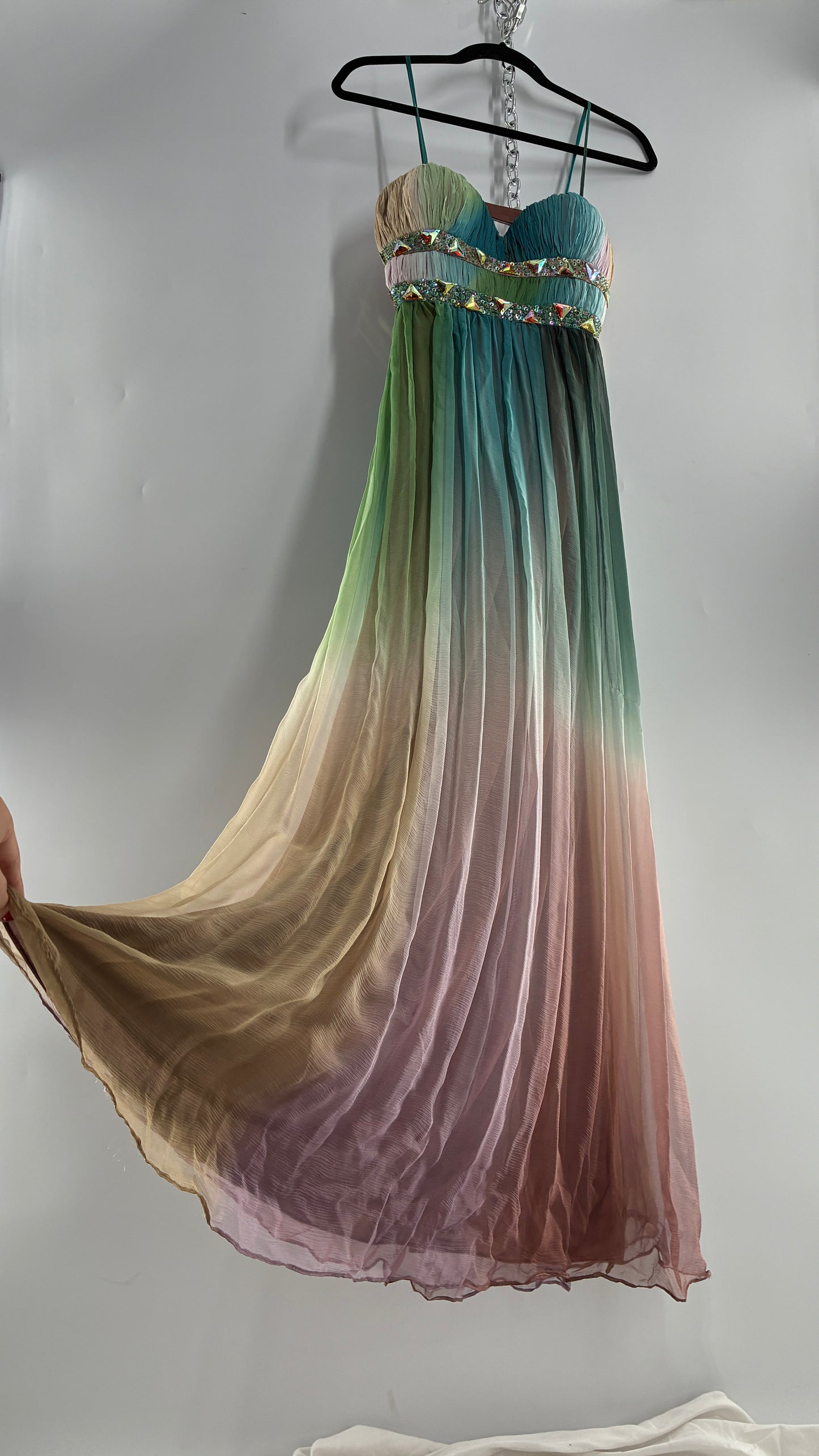 Vintage Dave & Johnny 100% Silk Ombré Bustier, Open Back Gown (5/XS/S)