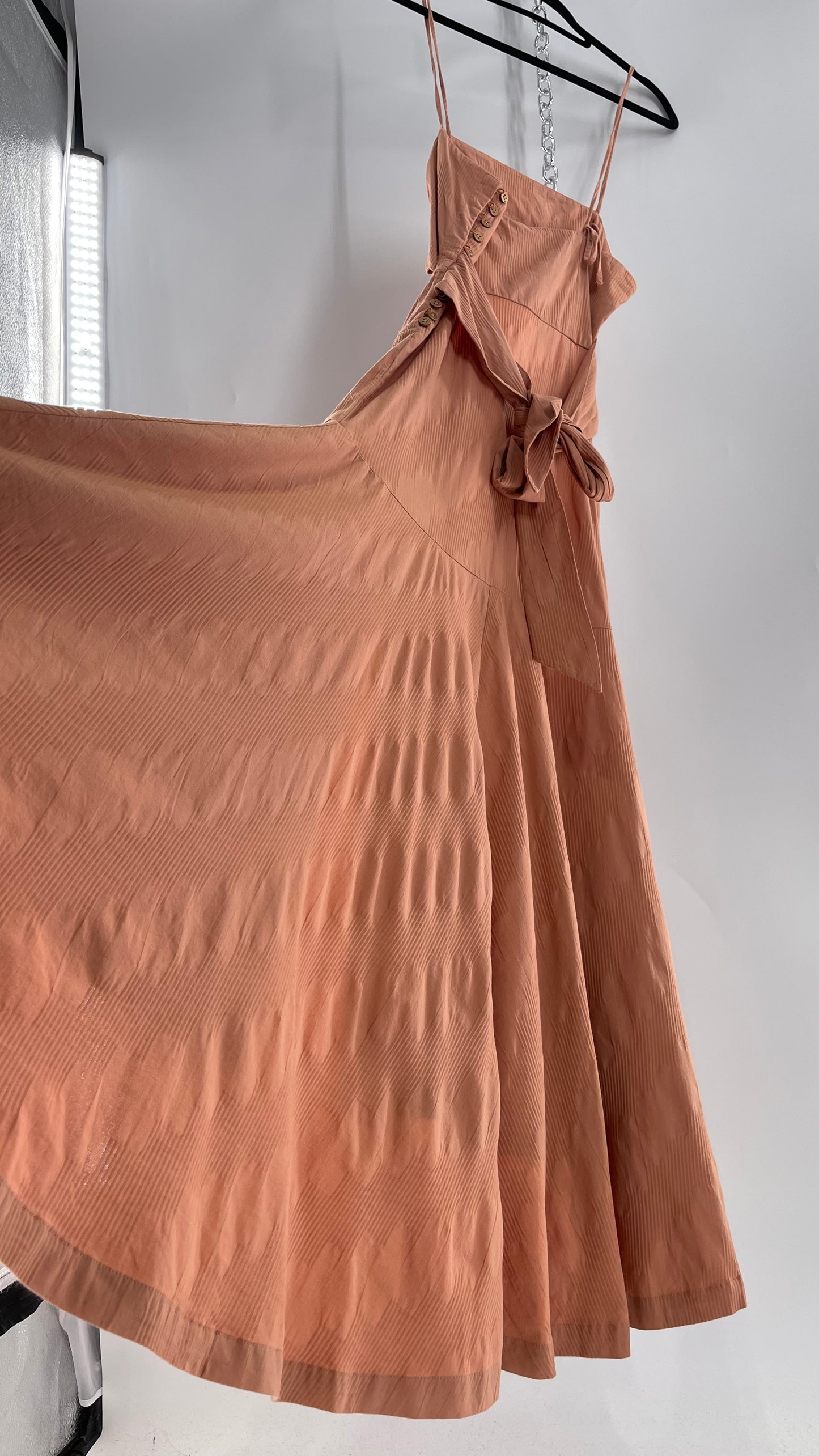 Free People Terracotta/ Smoky Pink Maxi Dress with Exposed Midriff, Waist Bow, and Side Slit with Tags Attached  (M)