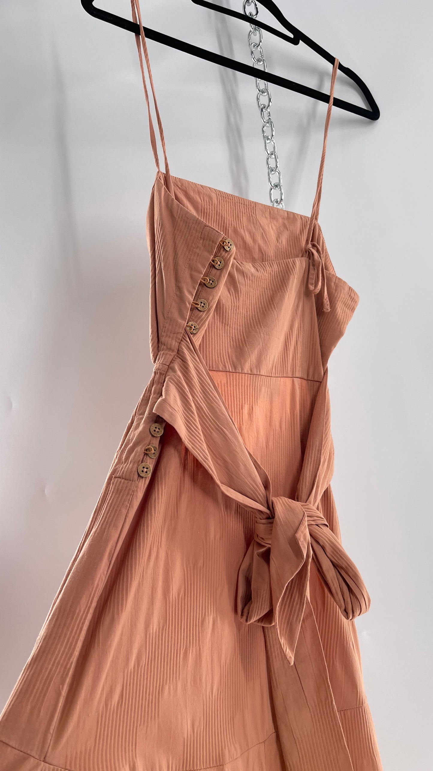 Free People Terracotta/ Smoky Pink Maxi Dress with Exposed Midriff, Waist Bow, and Side Slit with Tags Attached  (M)
