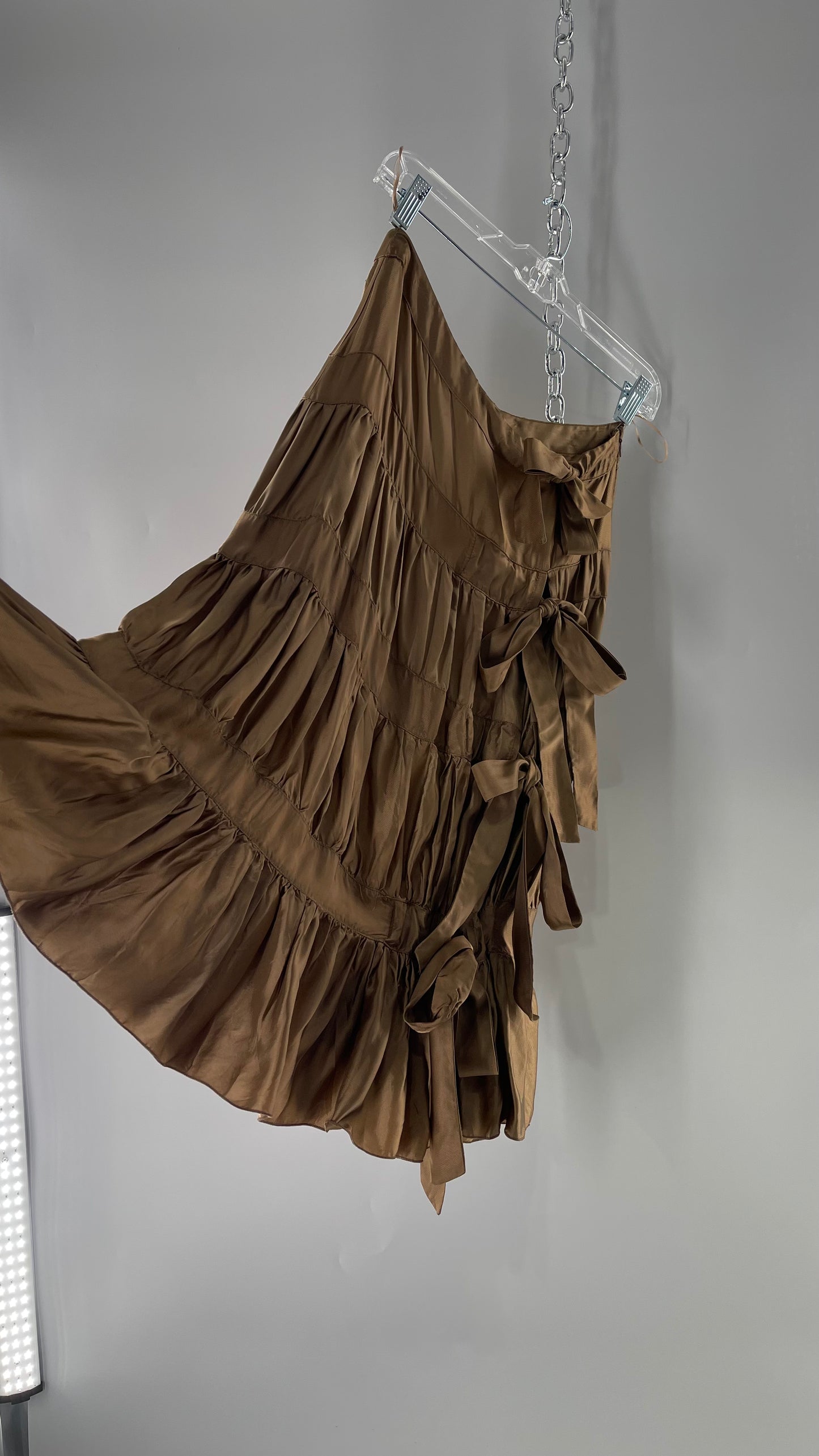 Ysatis Greece Bronze Metallic Fabric Skirt with Dainty Feminine Bow Detailing on Side (1)