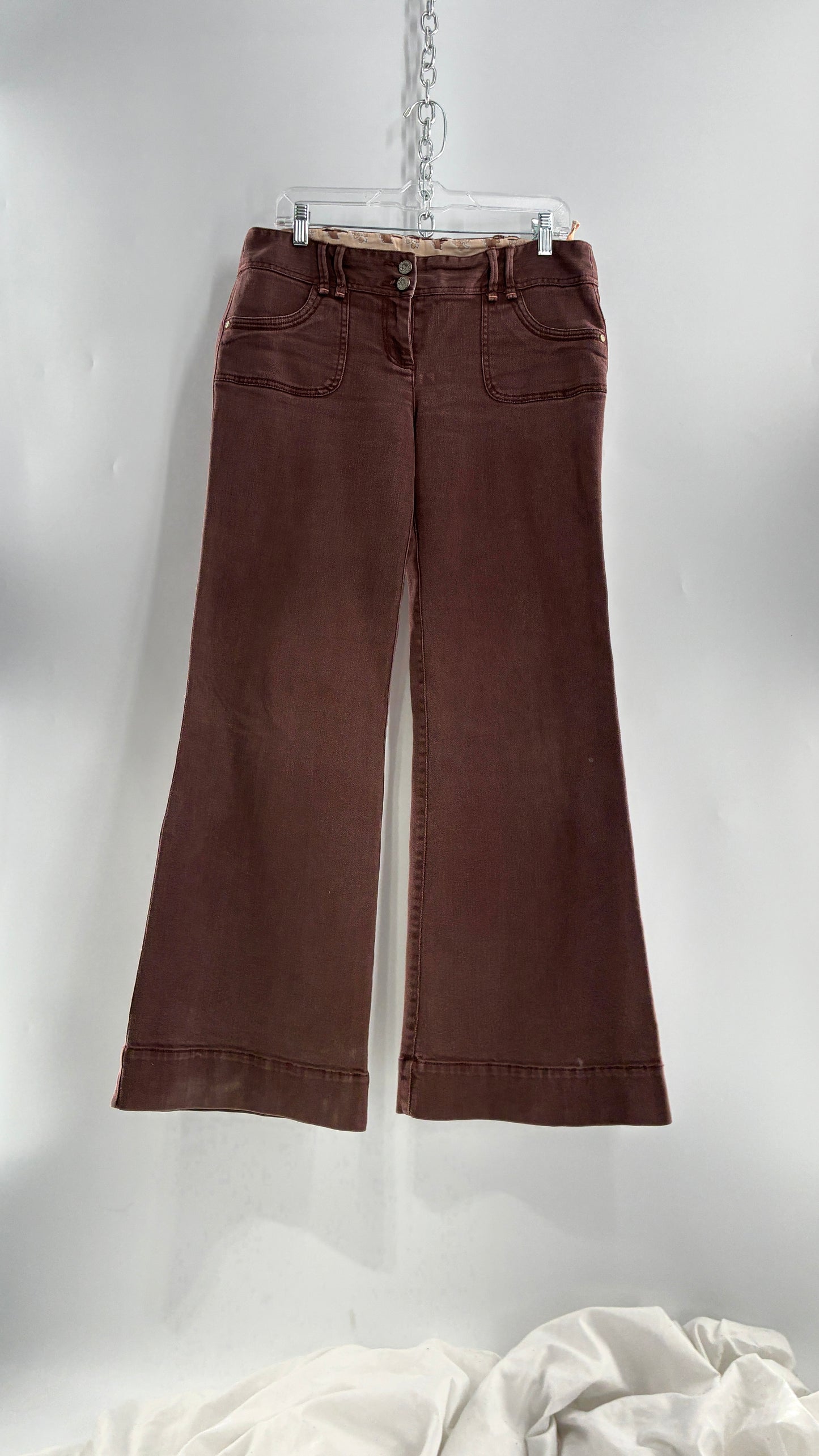 Vintage BICA CHEIA Brown Low Rise Wide Leg Jeans with Mini Pockets (32)