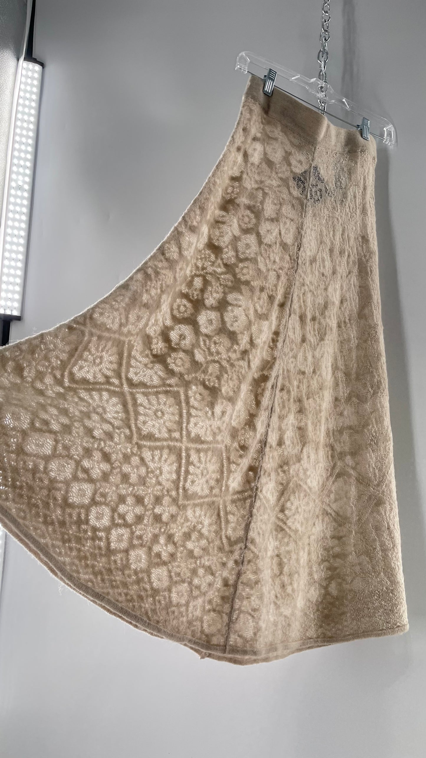 ZARA Open Knit Patterned Slightly Translucent Oatmeal Skirt (Small)