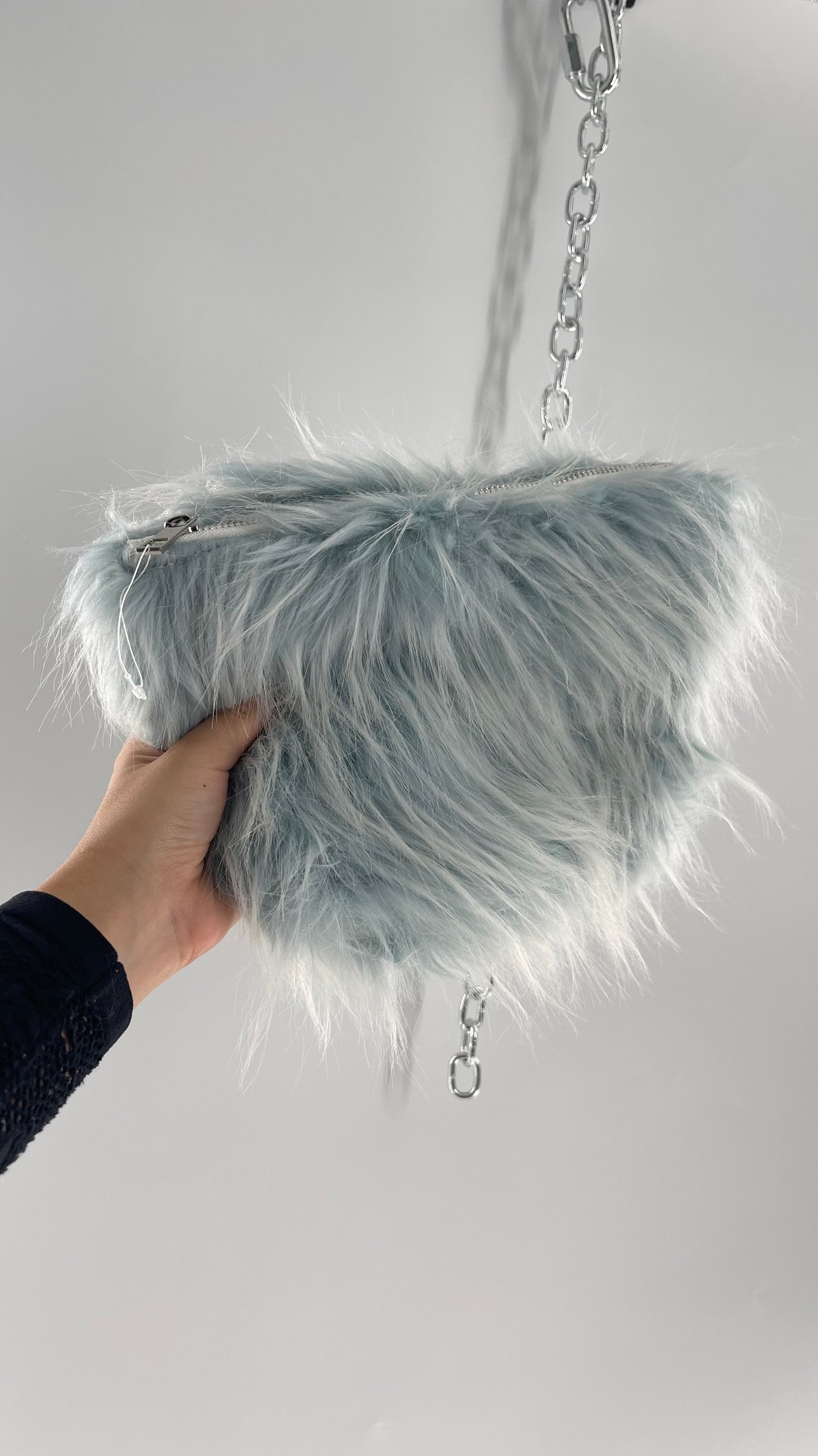 Urban Outfitters Baby Blue Troll Hair Fuzzy Makeup Bag