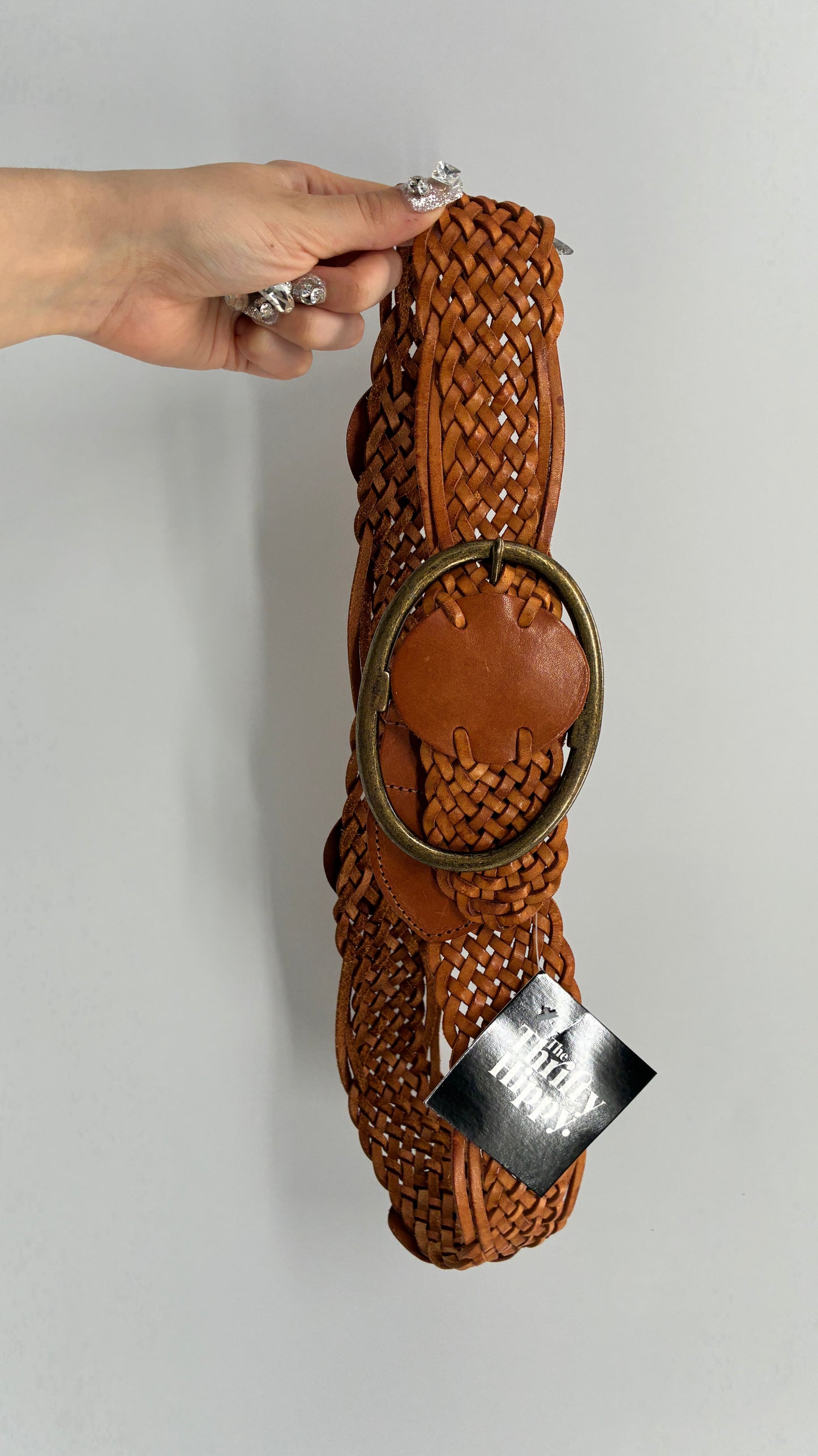 Vintage CCDK Brown Braided Belt with Oversized Silver Buckle (Small)