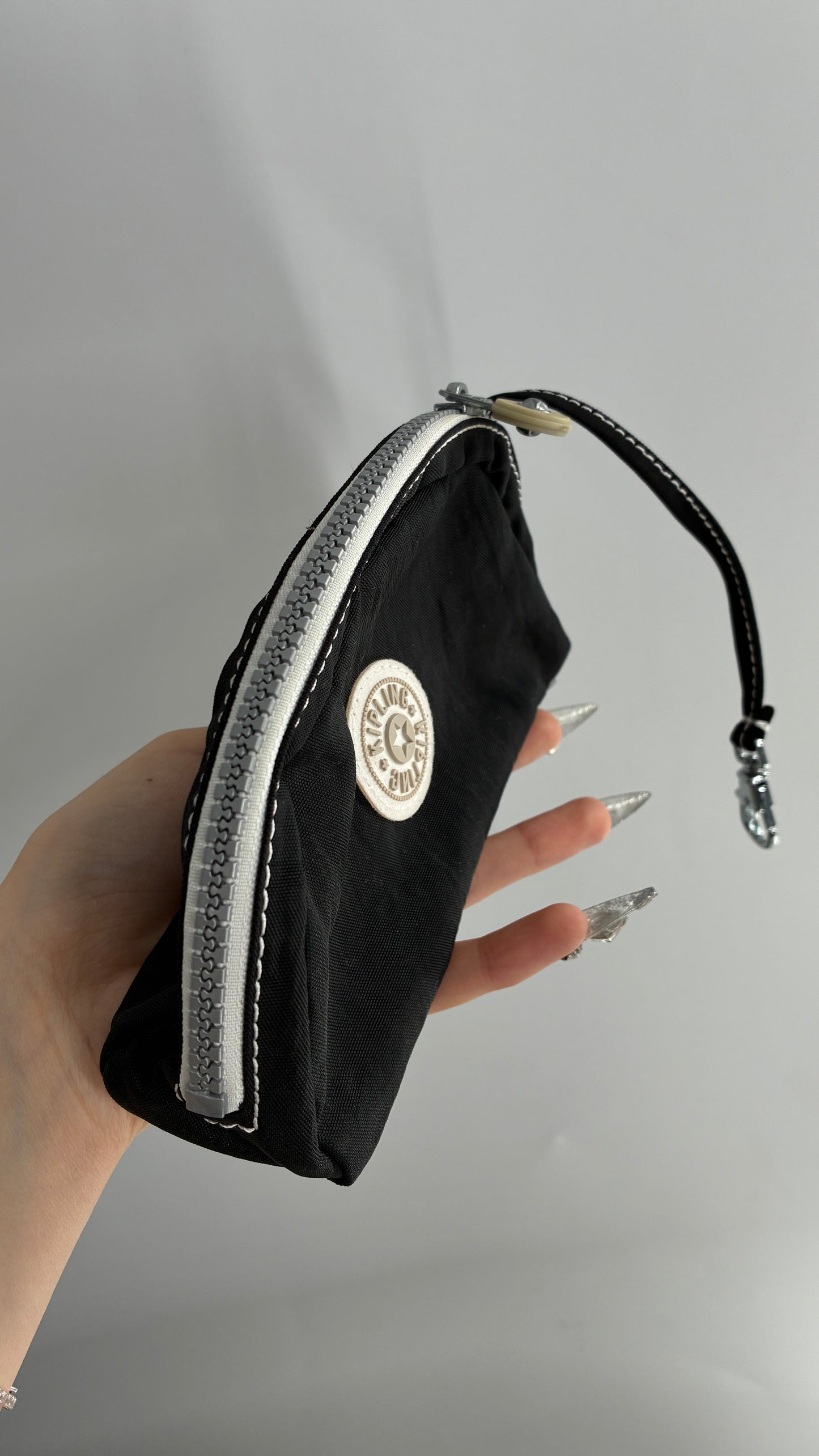 Kipling Black Pouch with Contrast White Zipper