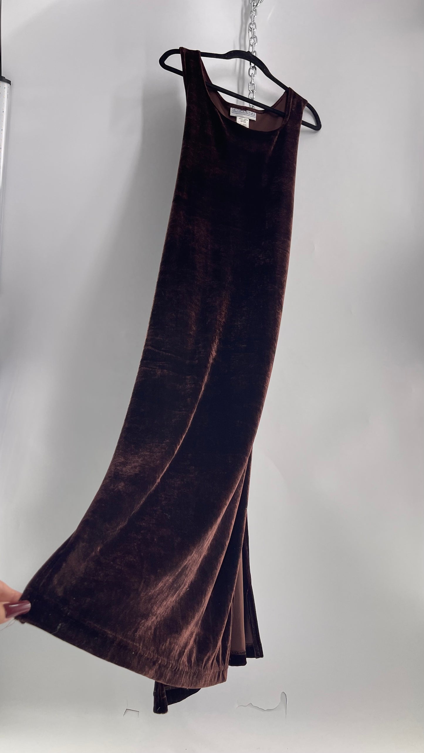 Vintage 1990s Jessica Howard Brown Velvet Sleeveless Dress and Cardigan (14)
