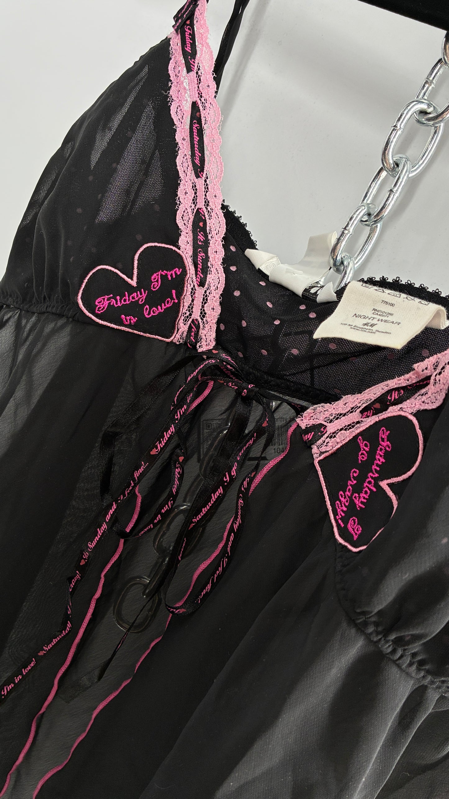 Vintage “Friday I’m in Love. Saturday I go crazy.” Heart Patchwork Polka Dot Camisole (M)