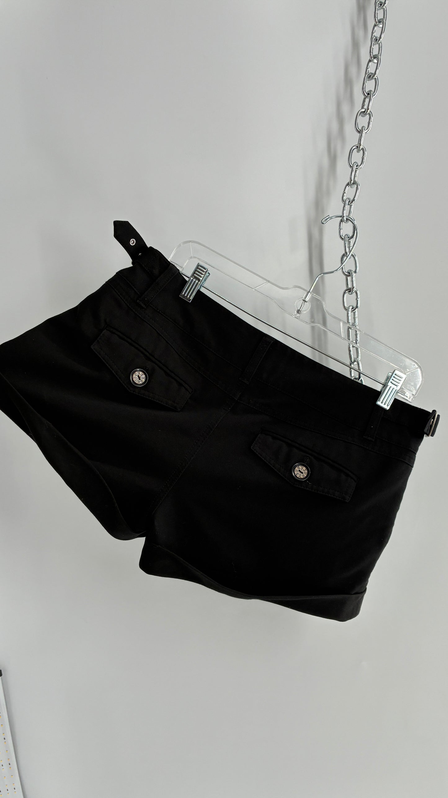 Vintage GUESS Black Cuffed Micro Mini Short with Embossed Details and Bum Pockets (30)