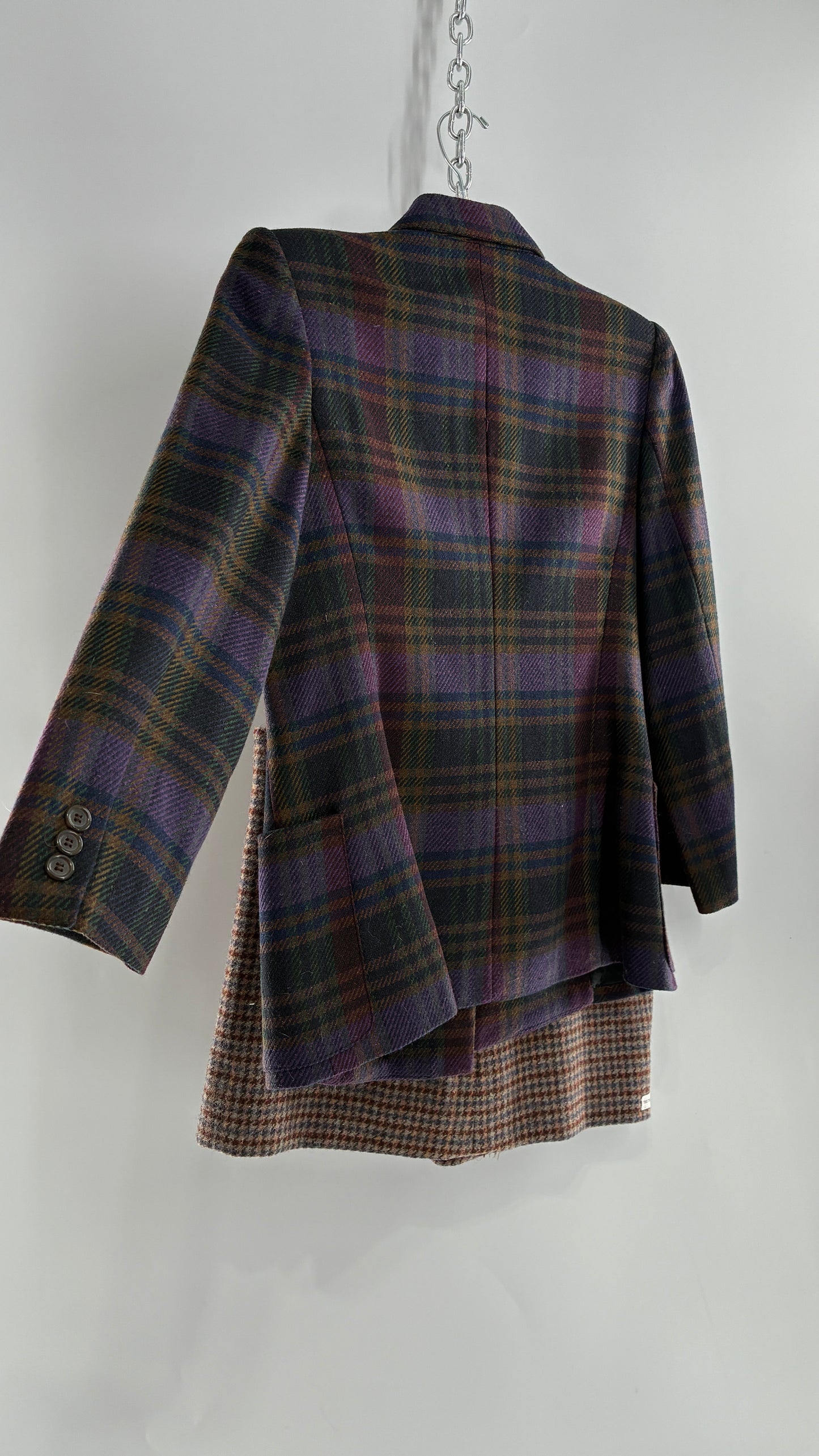 Vintage Suit Set with GOOD WORKS CLOTHING Wool Blend Indigo Plaid Blazer and Upcycled Wool Blend Mini Skirt (6 Petite)