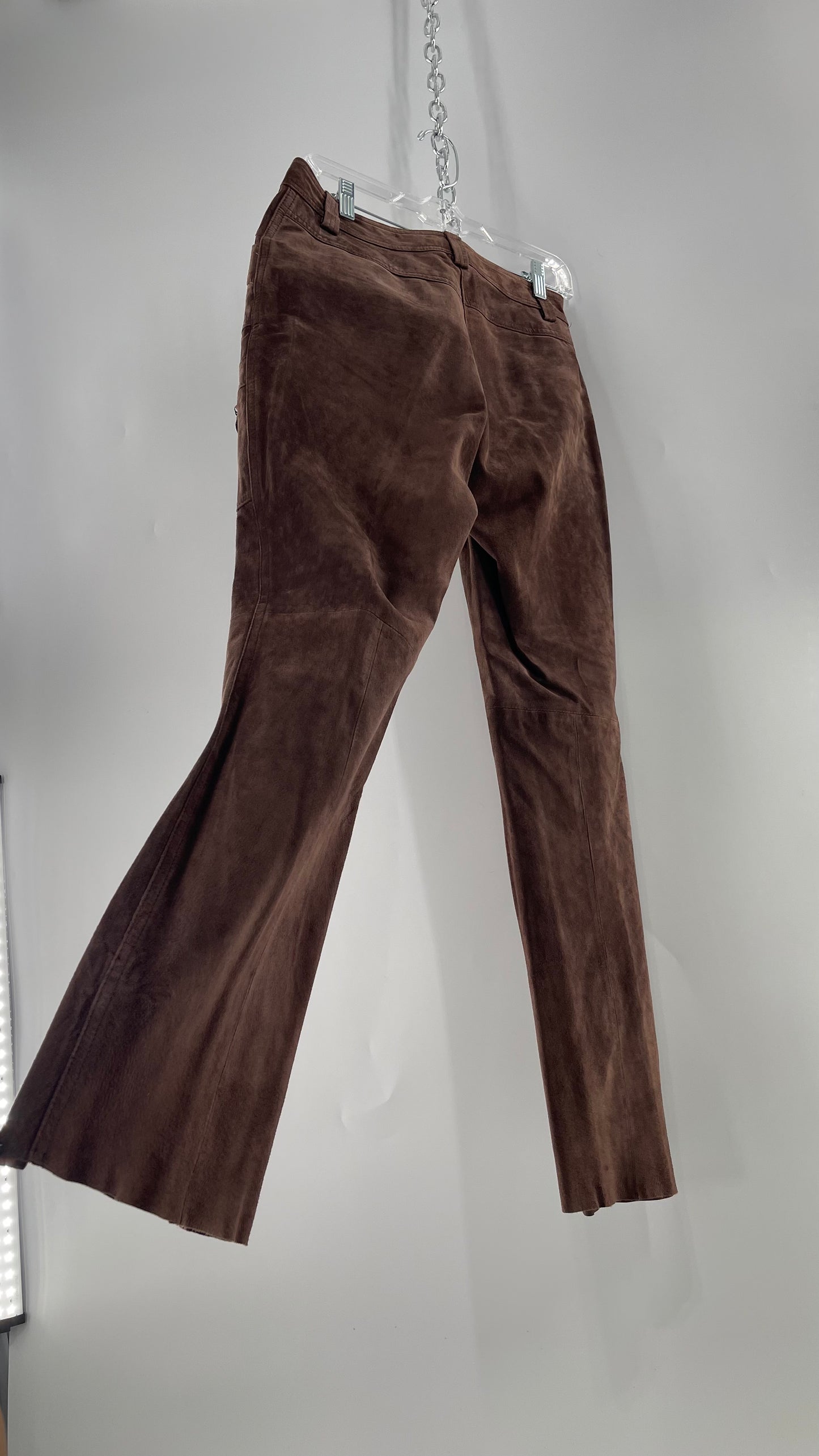 Vintage Context Petit Brown Suede Straight Leg Cargos with Pockets and Bronze Zippers (8P)