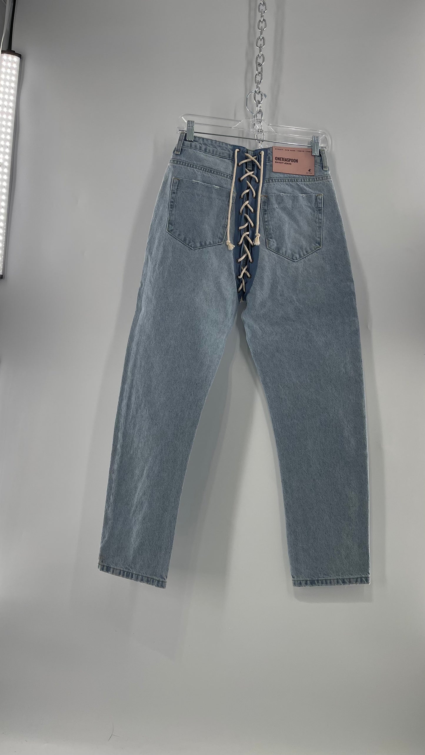 One Teaspoon Best Blue Lace Bandit Jeans Lace Up Detail on Front and Back (24)