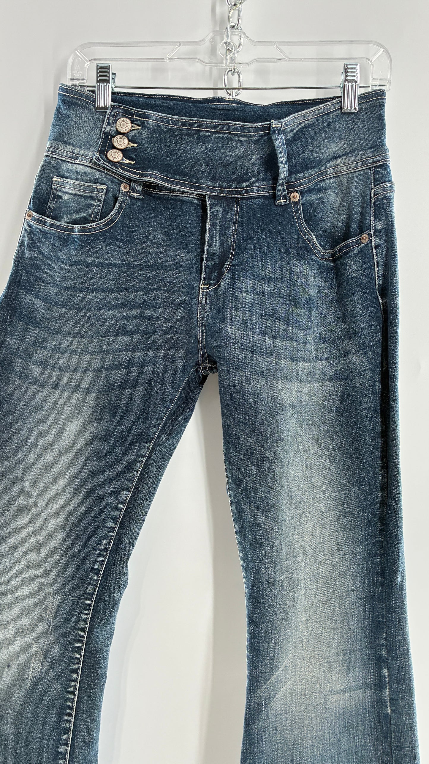 Vintage Low Rise Kickflare Jeans with Thick Side Buckled Waist Band (Medium)