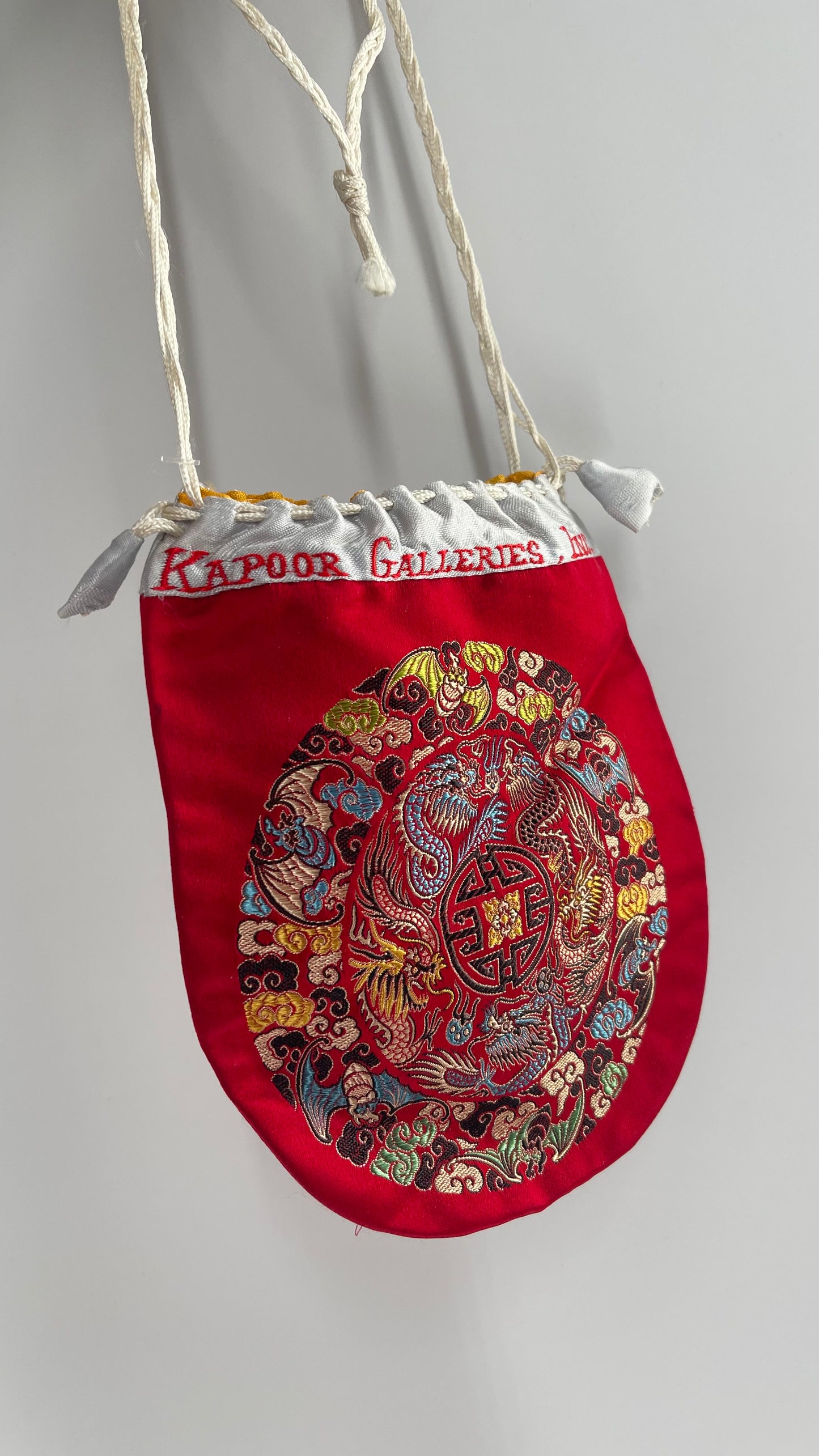 KAPOOR GALLERIES Vintage Red Silk Embroidered Pouch Purse