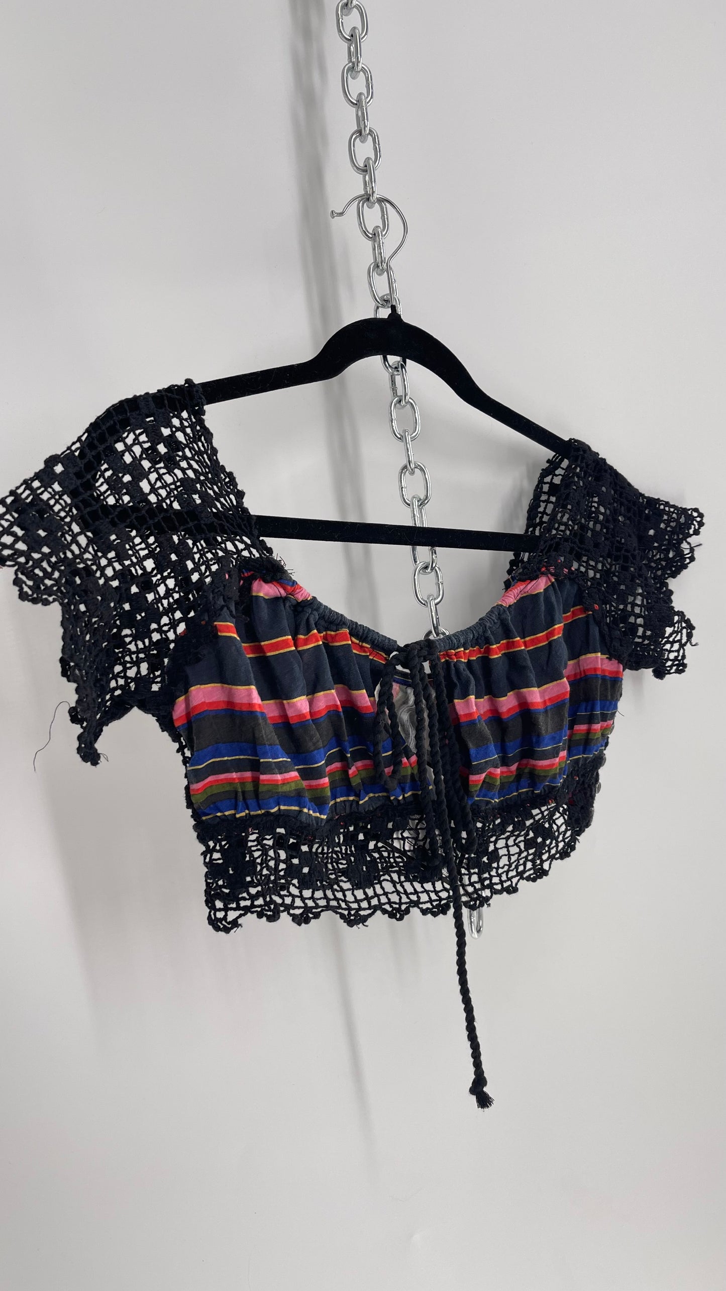 Free People Black Crochet Sleeve and Waistline Striped Bustier (XS)