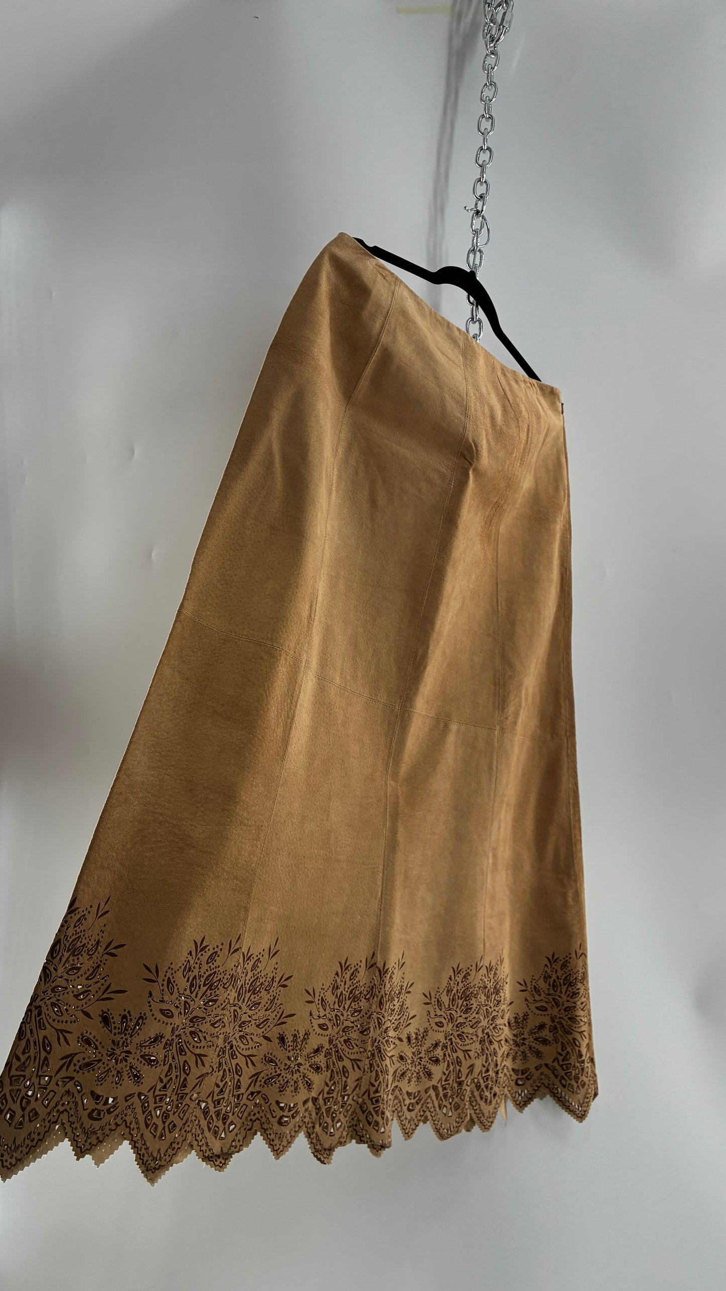 Deadstock Vintage Cold Water Creek Genuine Leather Hip Skirt with Lace Hem (14)