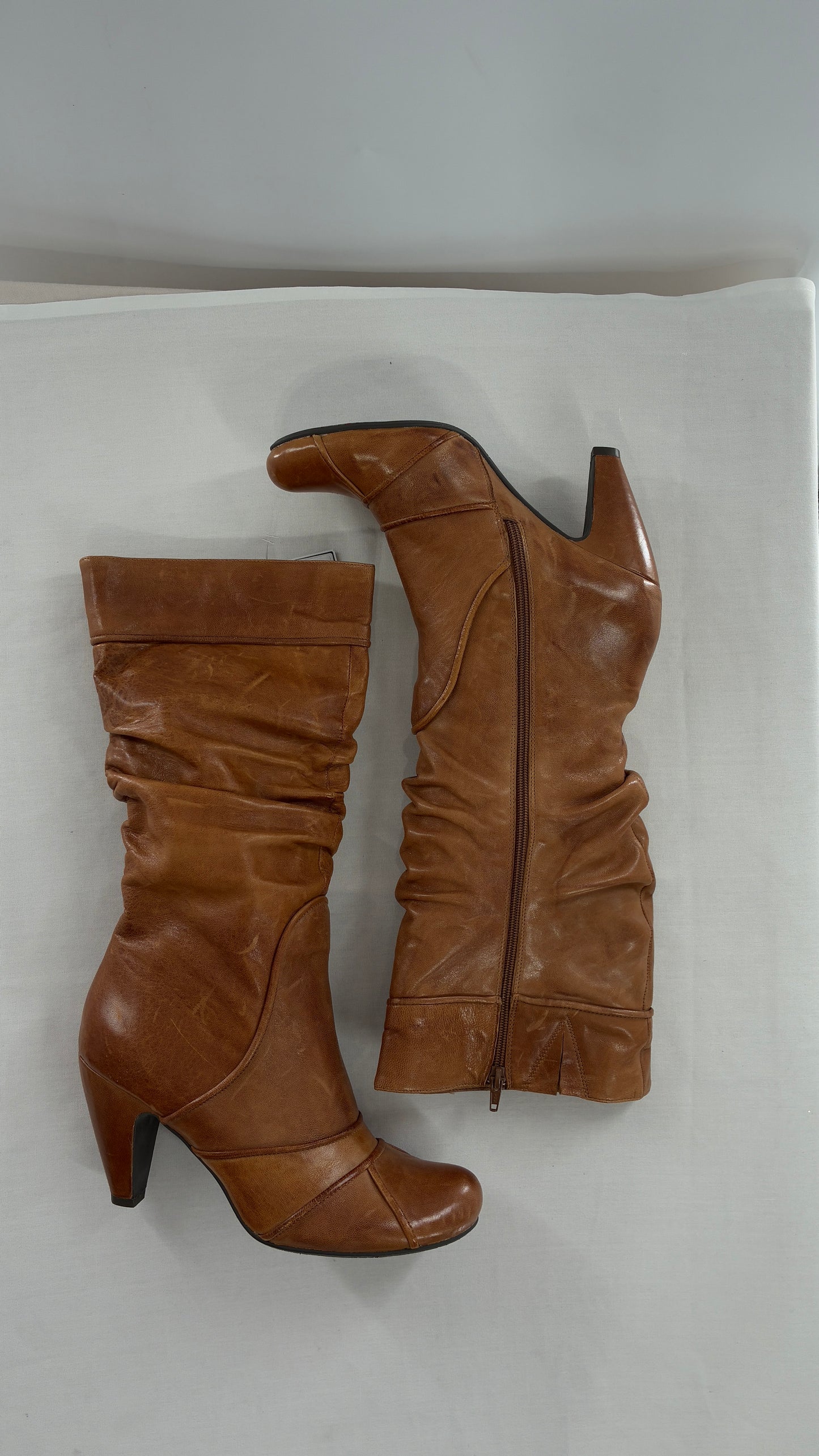 MIZ MOOZ Brown Leather Stacked Round Toe Boot (10)