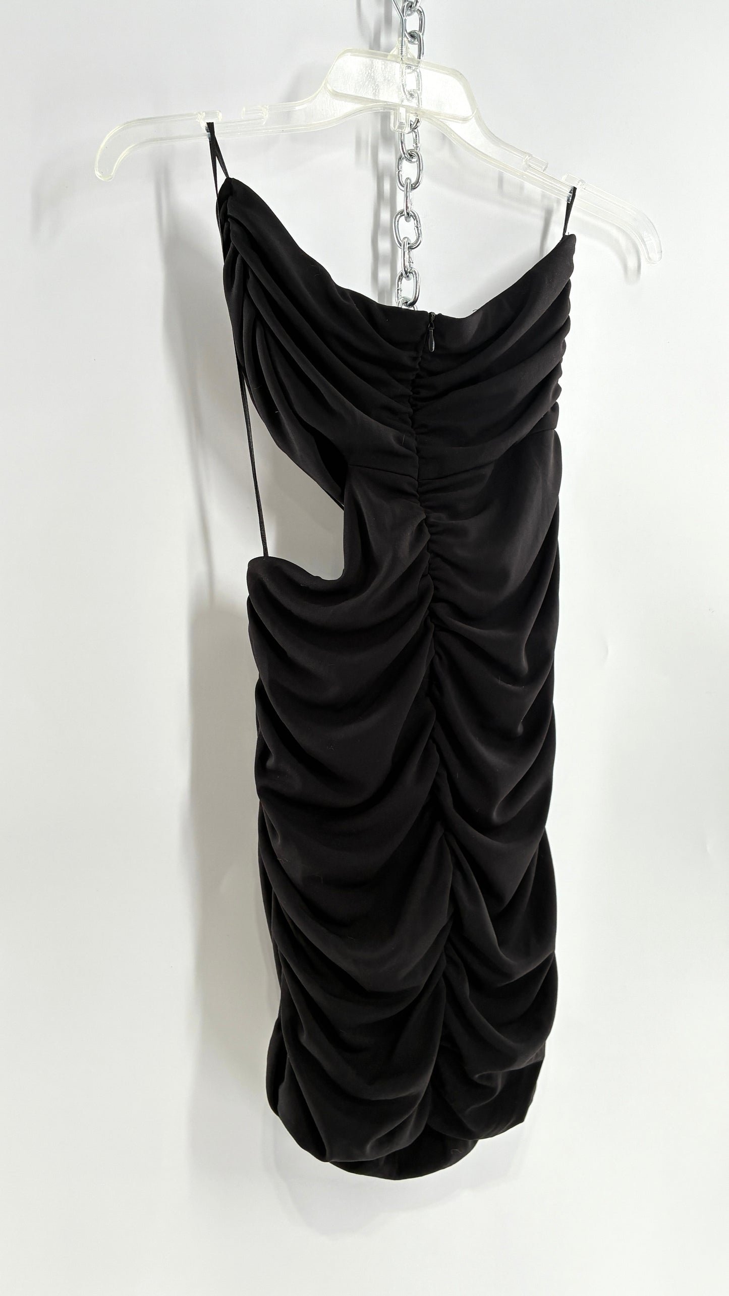 ZARA Black Ruched Cut Out Side Mini Dress (Small)