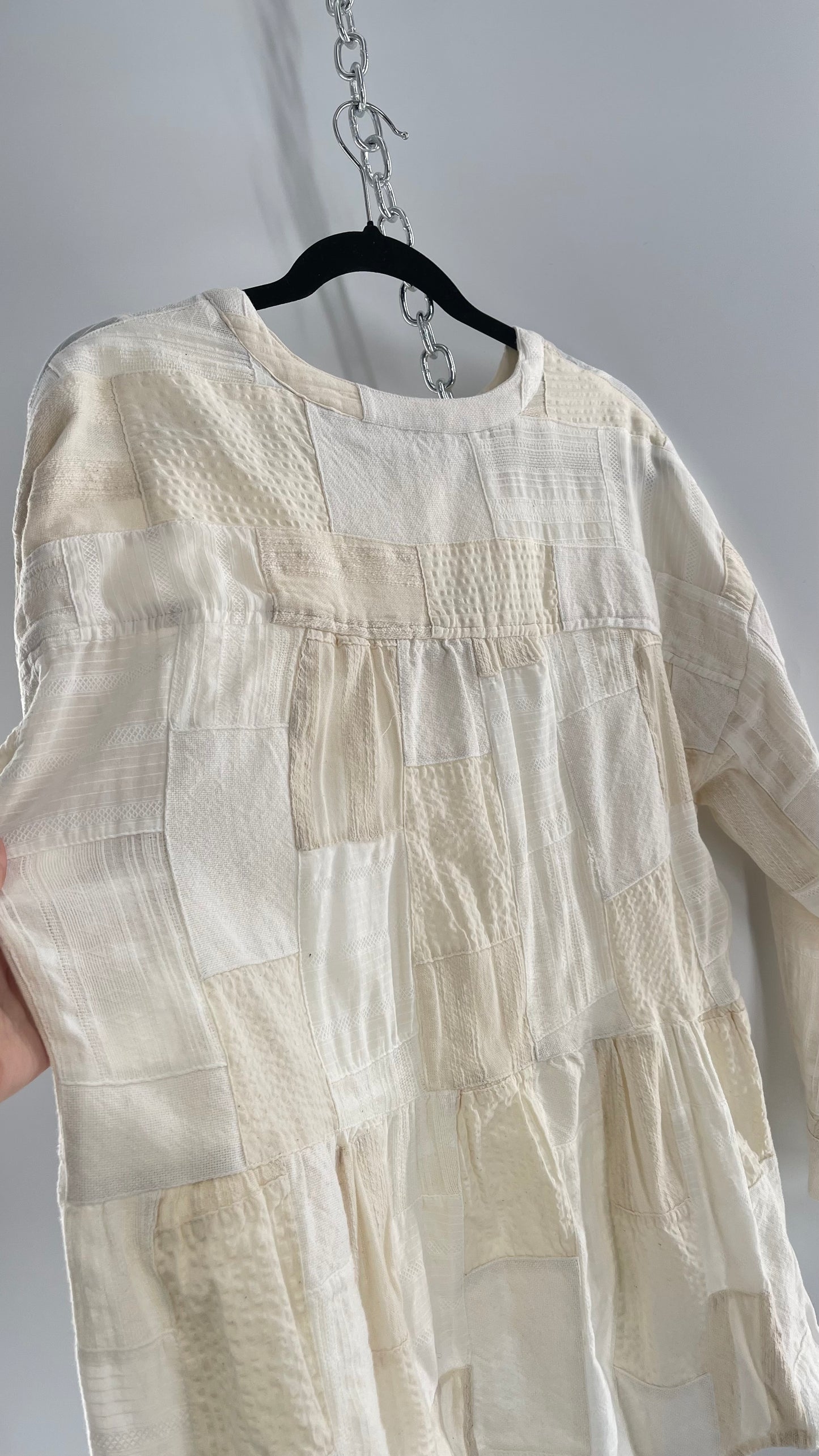 Anthropologie Patchwork Off White Voluminous Blouse with Tags Attached (Small)