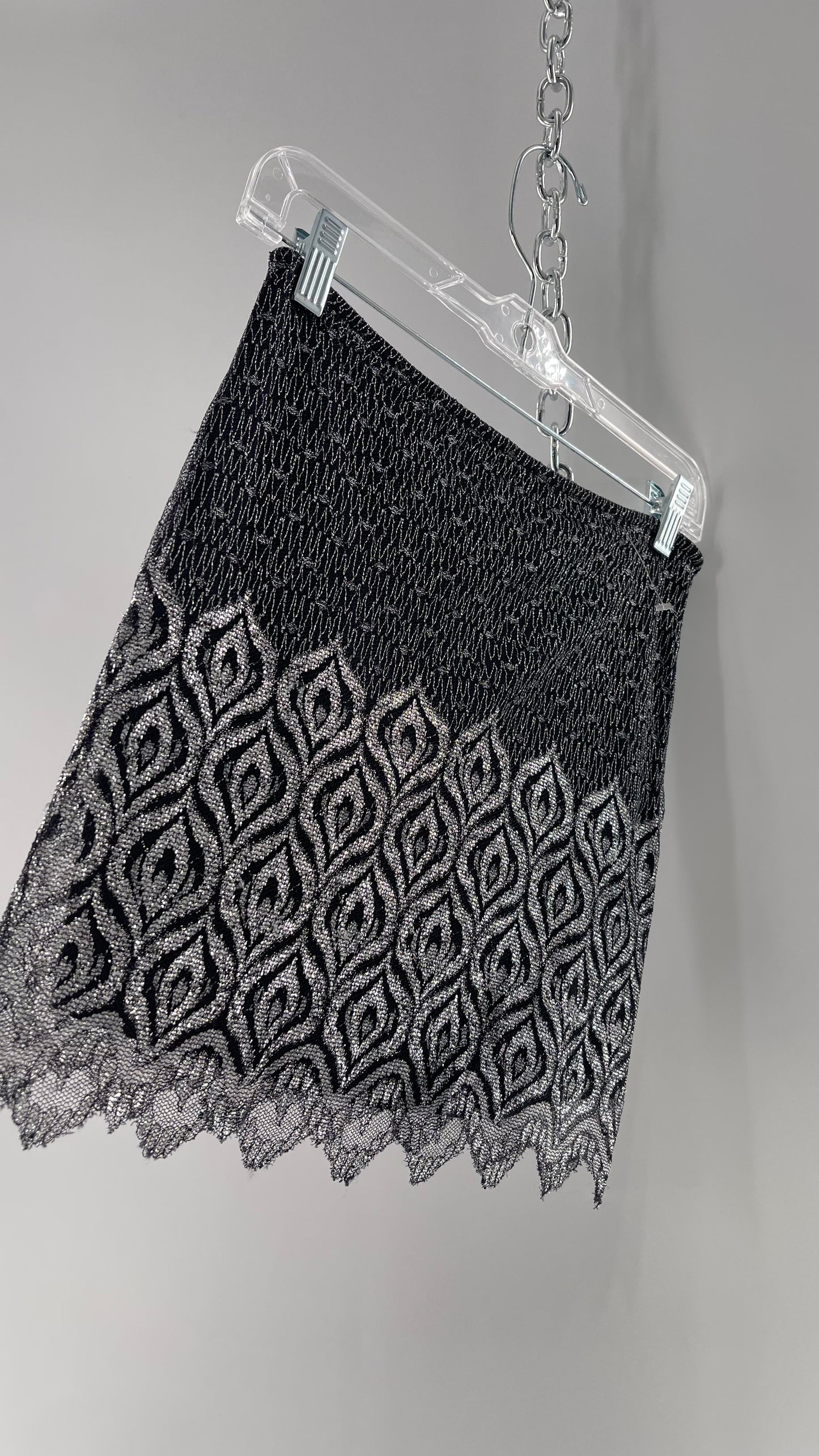 Free People Black Silver Metallic Scalloped Hem Mini Skirt (0)