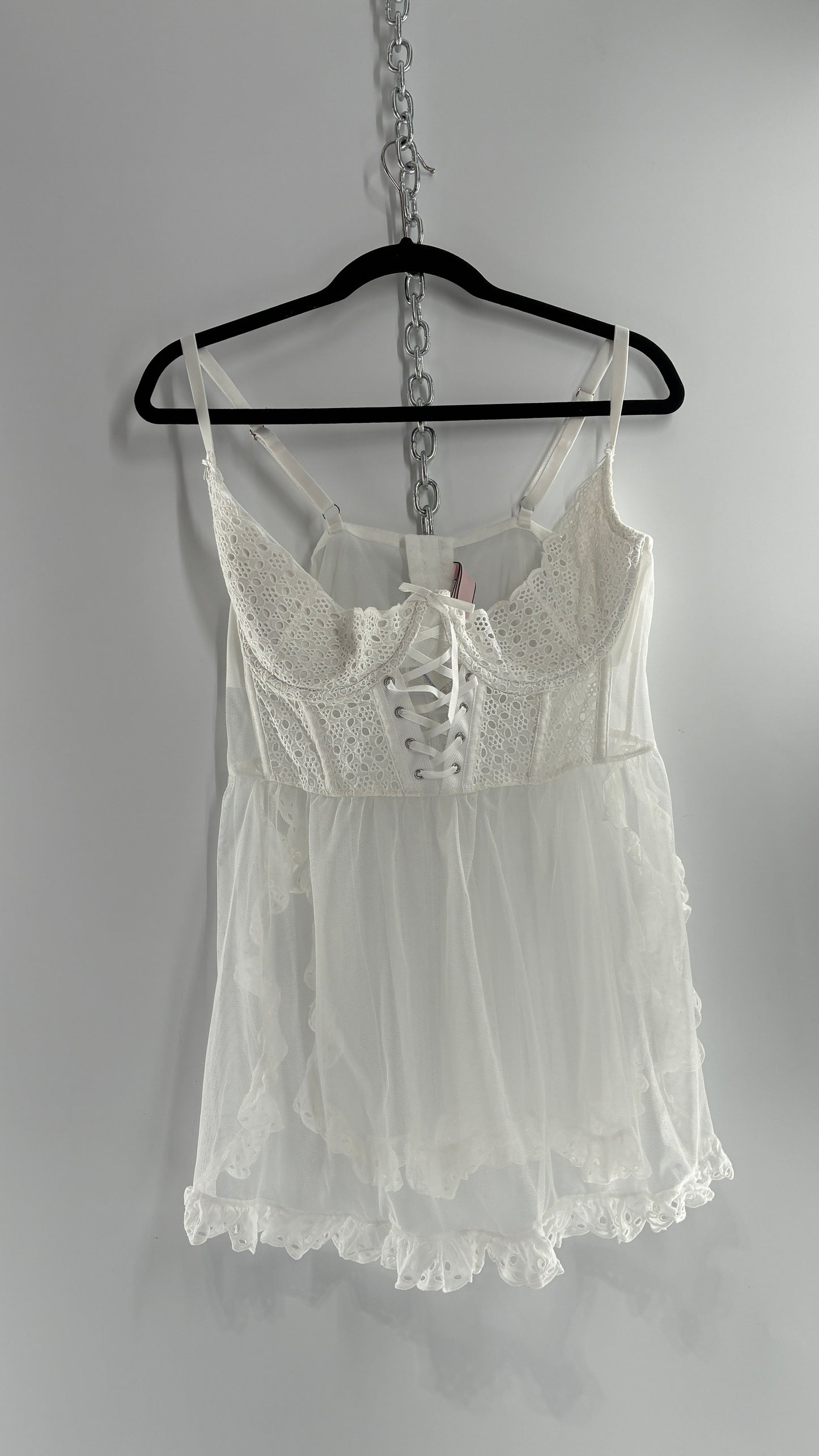 Vintage VICTORIA’S SECRET White Eyelet Lace Bustier with Mesh Skirt (XXL)