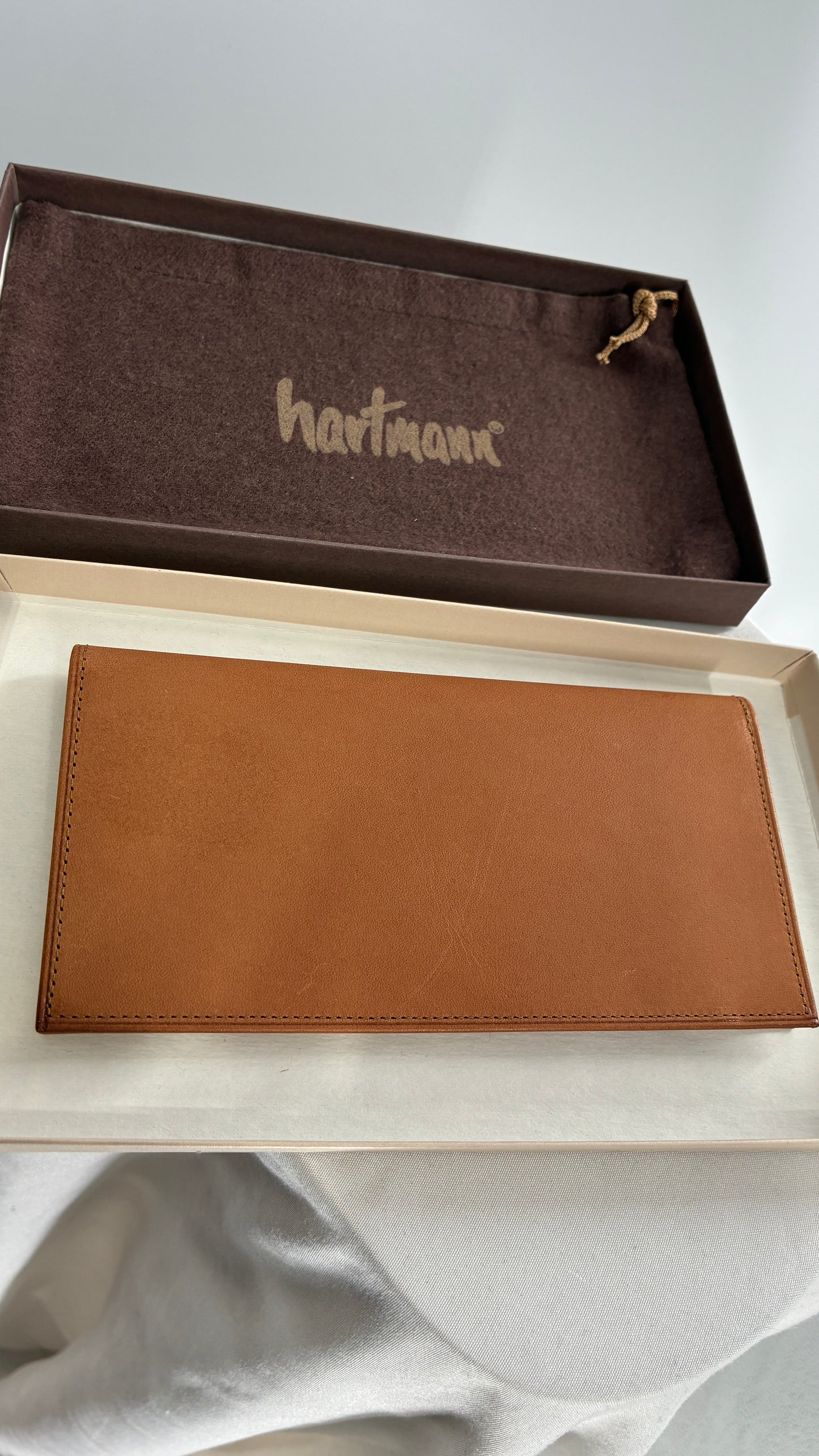 Vintage Hartmann Brown Leather Wallet with Paperwork and Original Box
