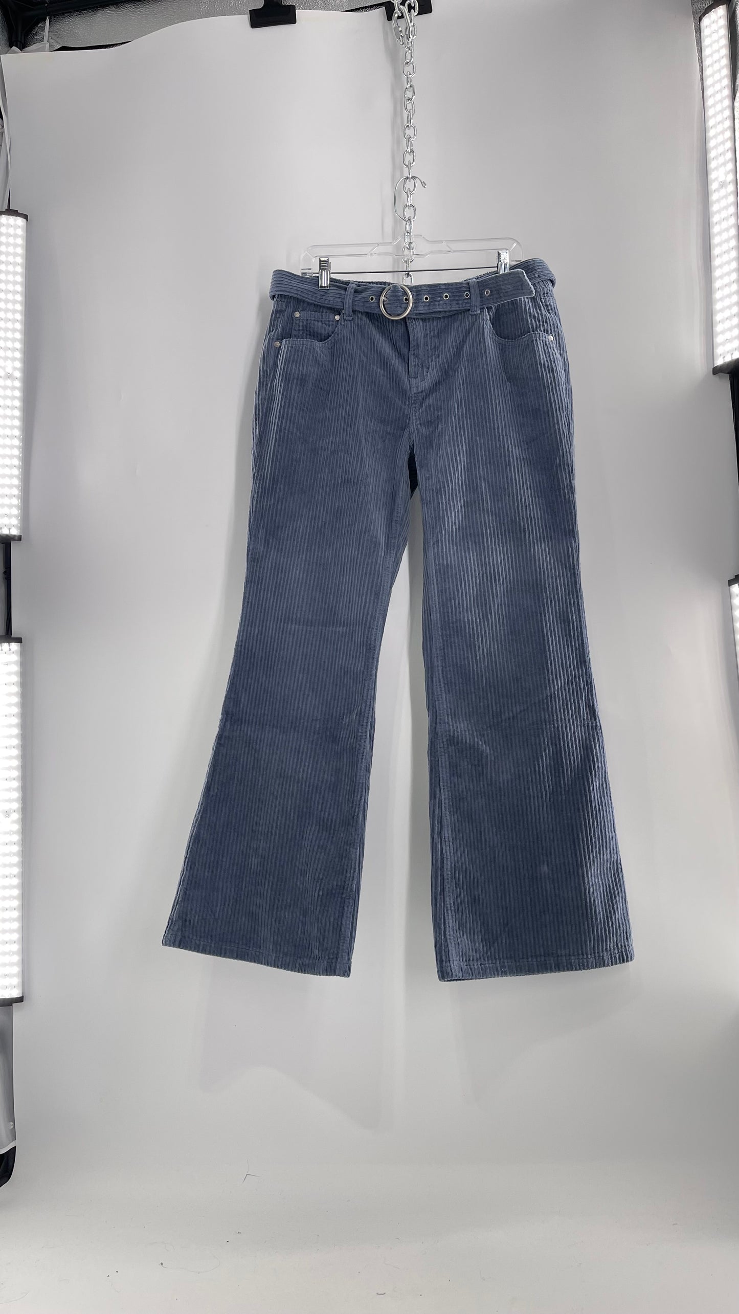 MILK IT Recycled Powder Blue Corduroy Low Waist Grommet Buckle Folk Jean with Tags Attached (16)