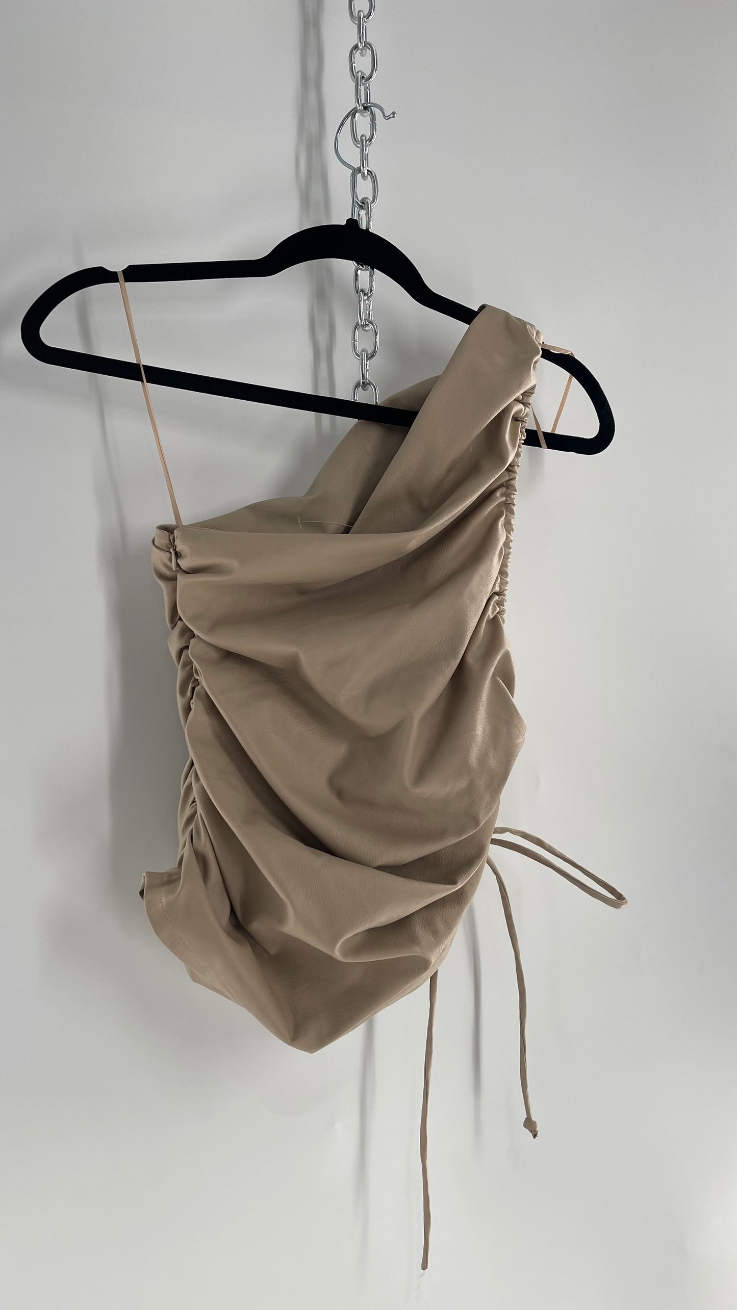 4Si3nna Faux Leather Ruched One Shoulder KAMALA Tank (Small)