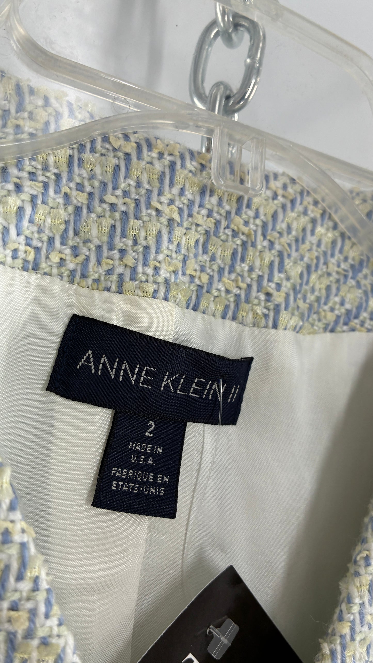 Vintage Blue and Yellow Tweed ANNE KLEIN Suit Set with Upcycled Micro Mini Skirt (2)