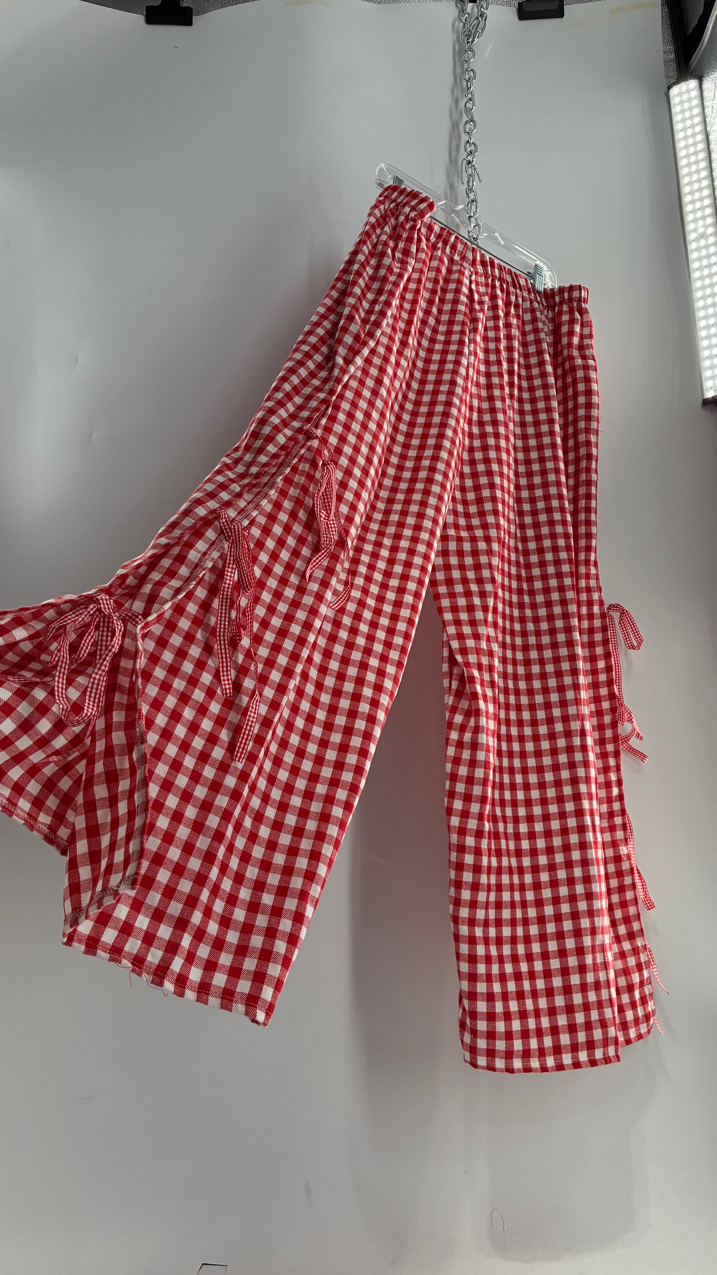 Gingham Wide Leg Picnic Pants with Ribbon Detailing (XXXL)