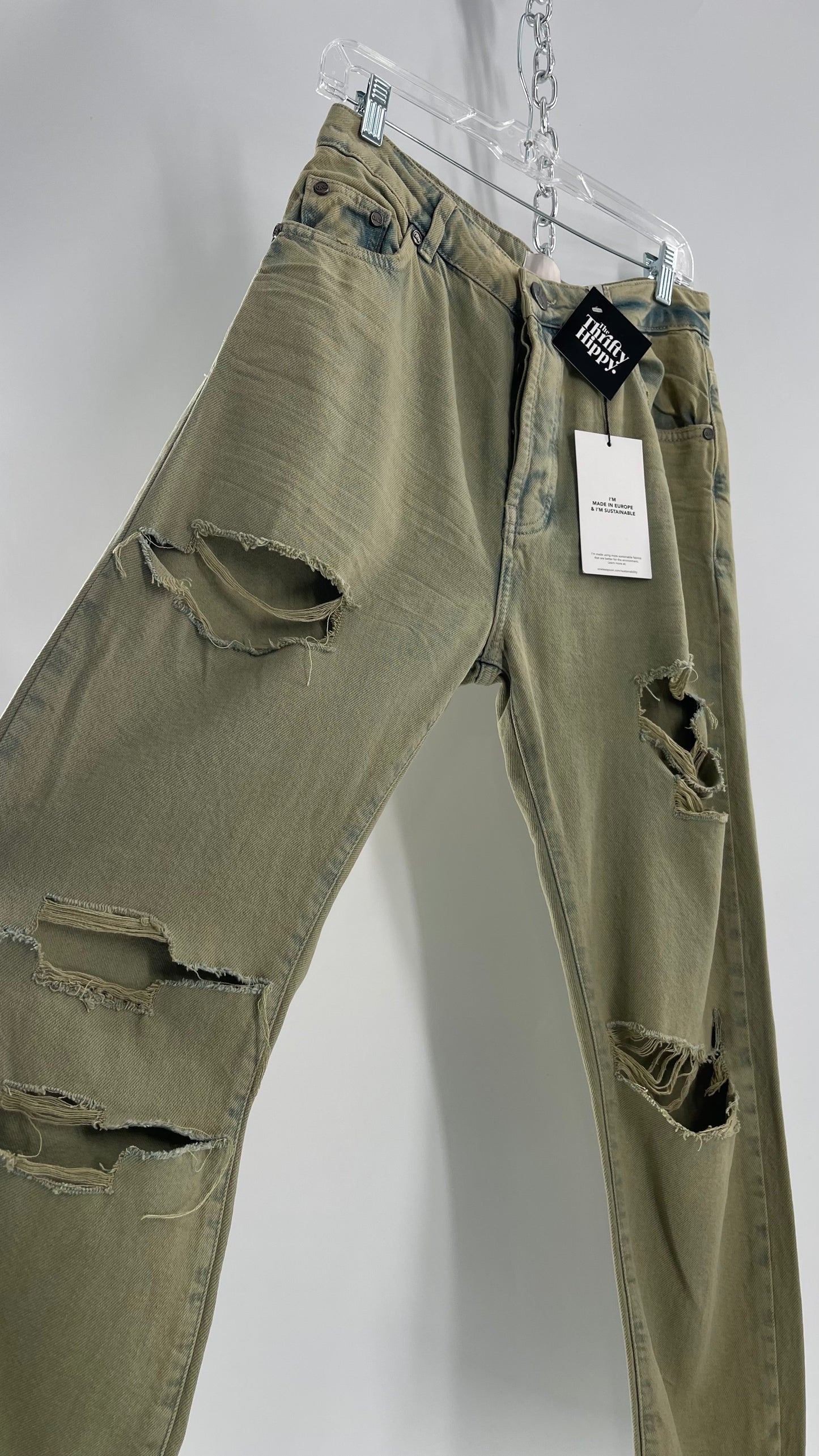 One Teaspoon Distressed Baggy/Bandit Relaxed Jean with Green Hue/Wash (Khaki Haze) (25)