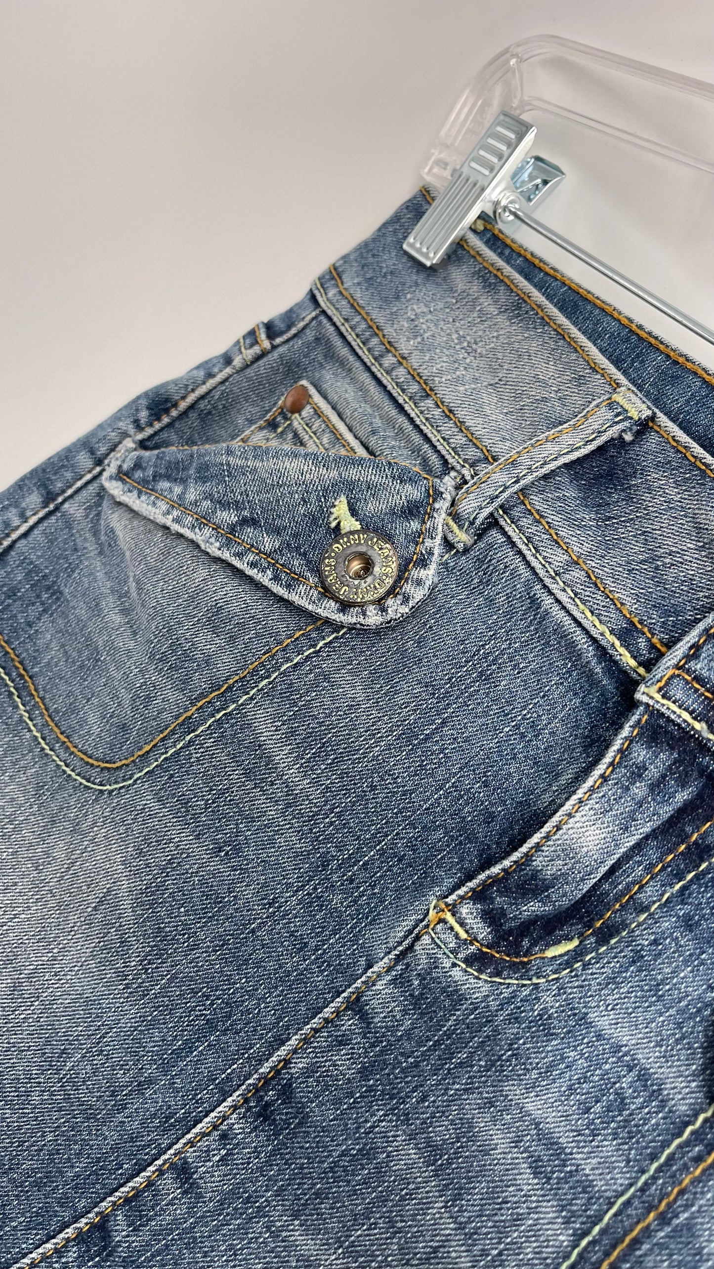 DKNY Denim Low Rise Skirt with Side Slit Pockets (0)