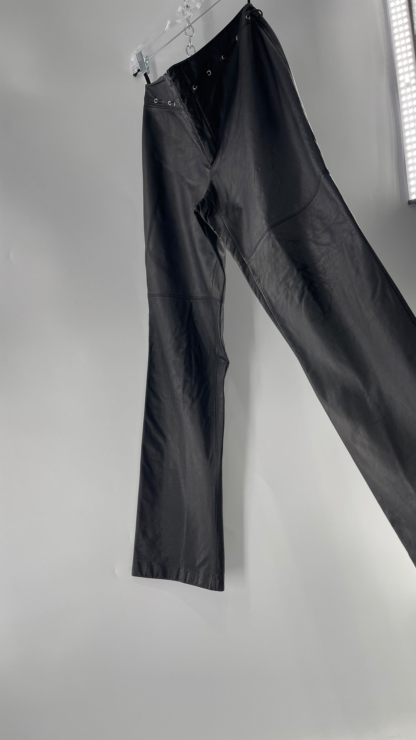Vintage 90s RALPH Ralph Lauren Thin Leather Pants with Thread Through Grommet Detail on Waistline (4)