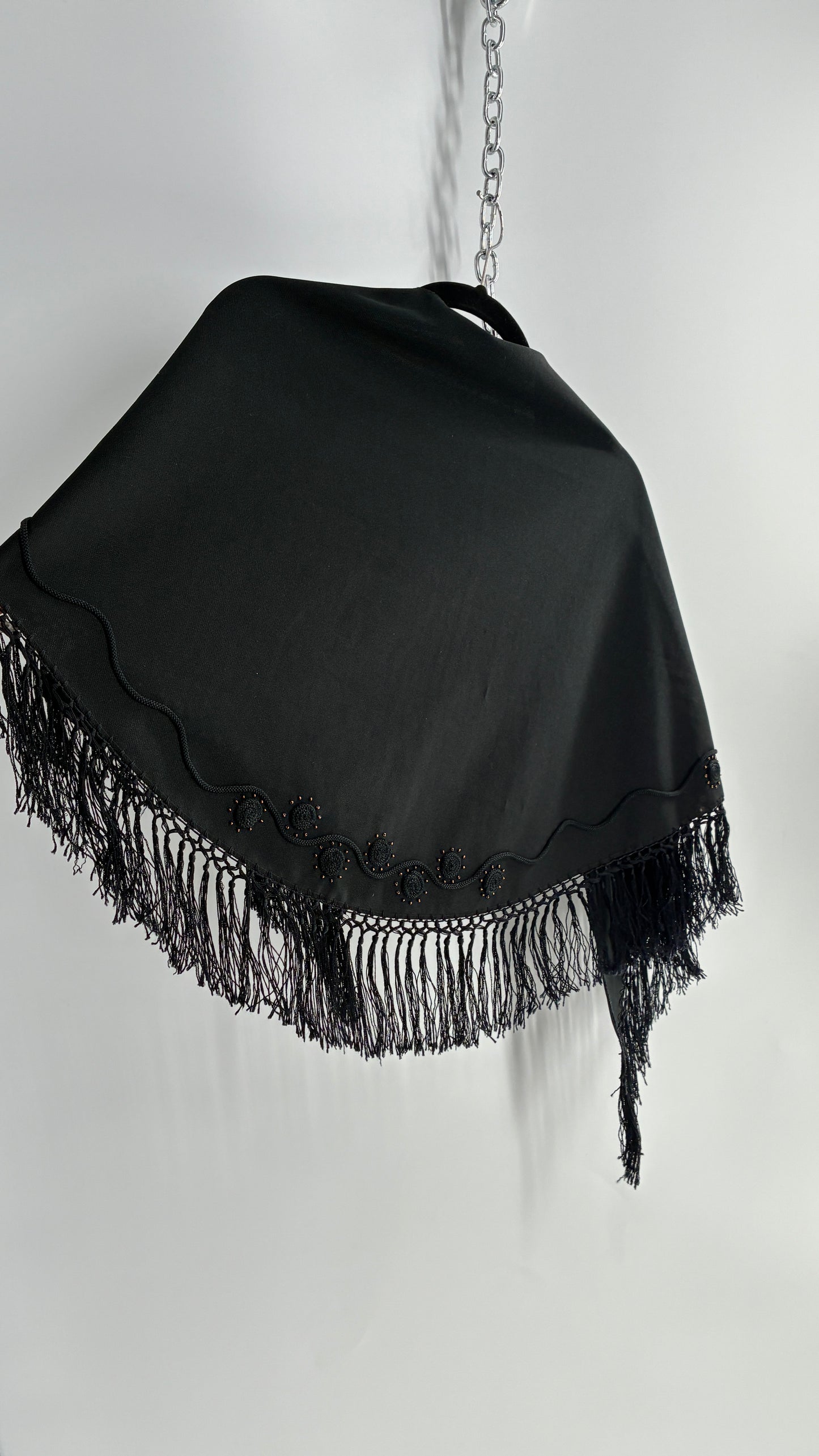 Vintage Designer SUNAKO HATA Cape with Embroidered and Fringe Details