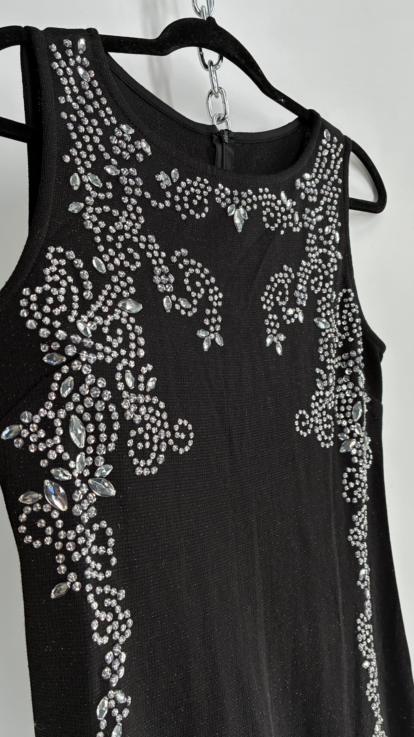 Vintage ST JOHN Black Metallic Wool Knit Dress with Silk Blend Lining and Rhinestone Embellishments (6)