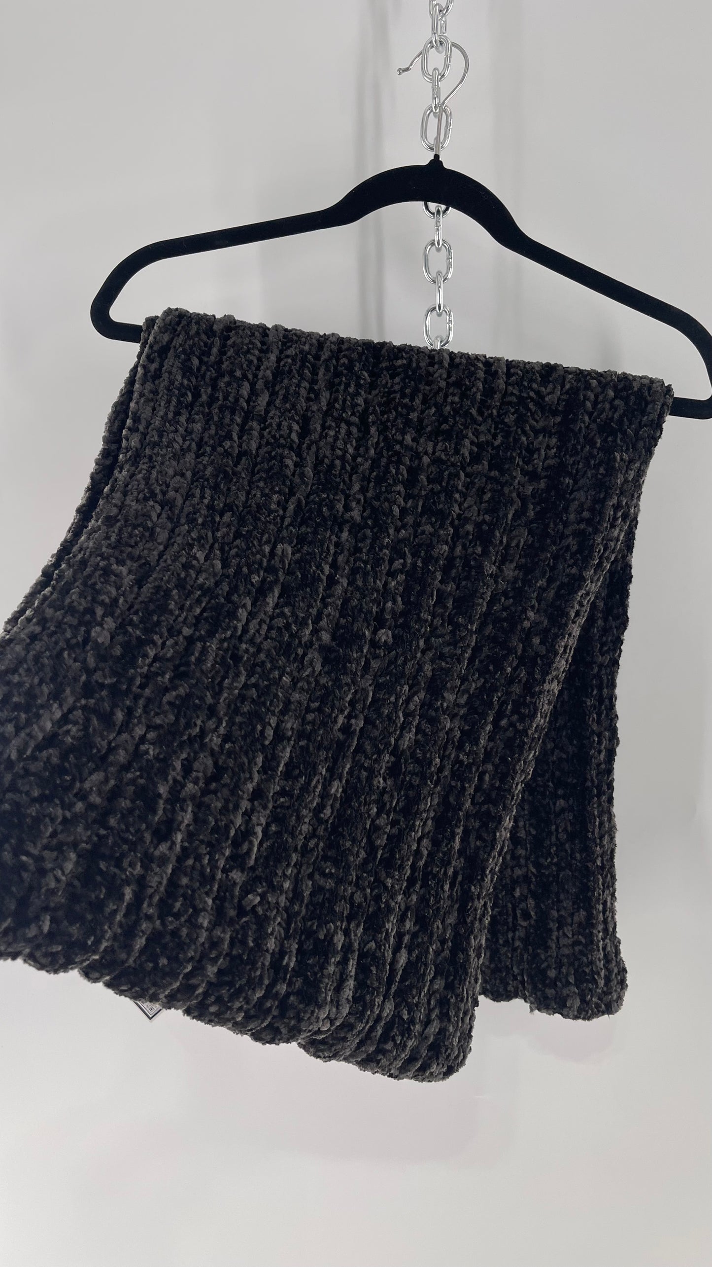 Anthropologie Maurices Black Chenille Velour Knit Scarf
