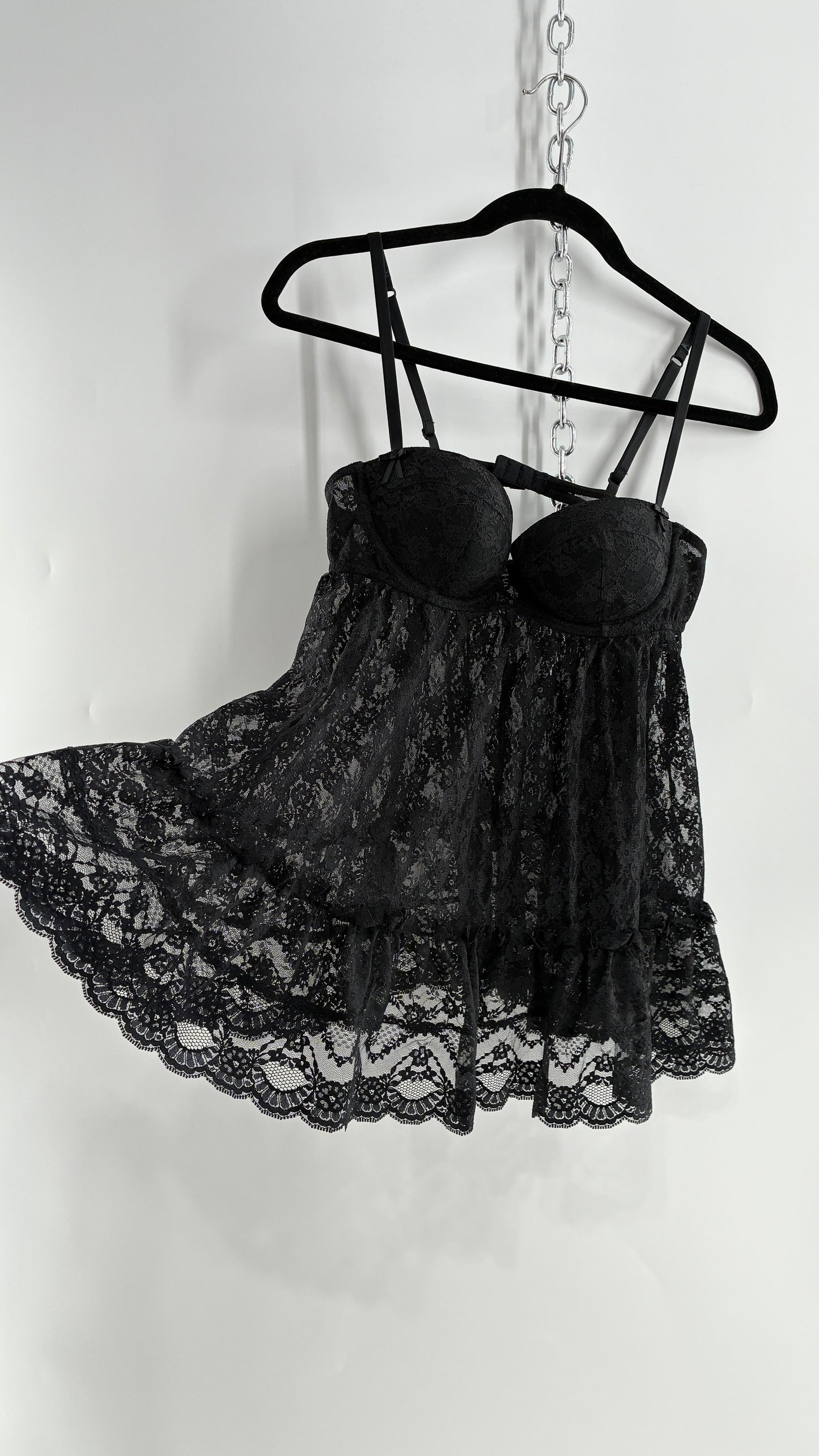 Vintage Victorias Secret Black Lace Babydoll Full Camisole (36C)