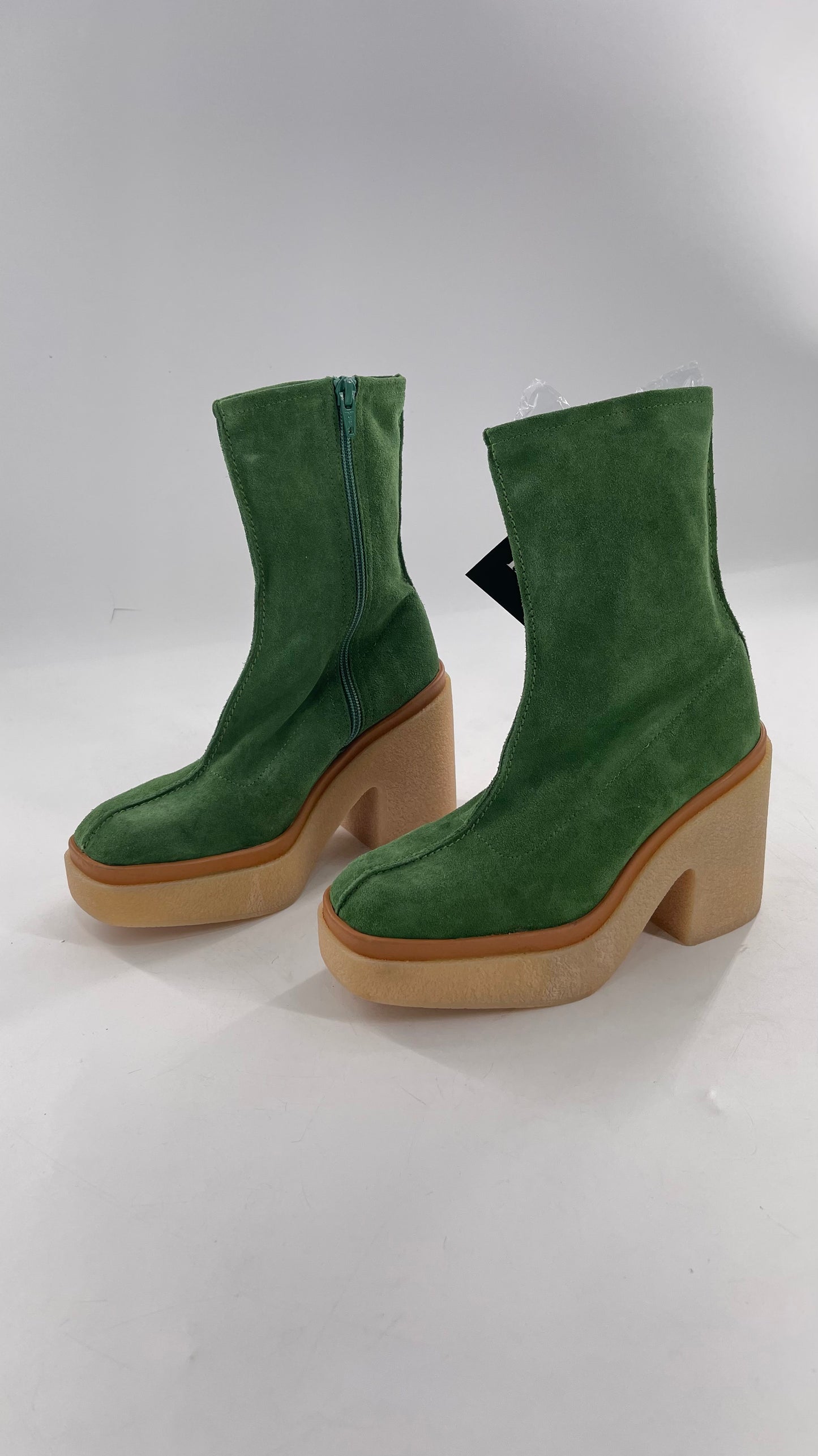 Free People Green Gigi Suede Leather Rubber Heel Boot (36.5)