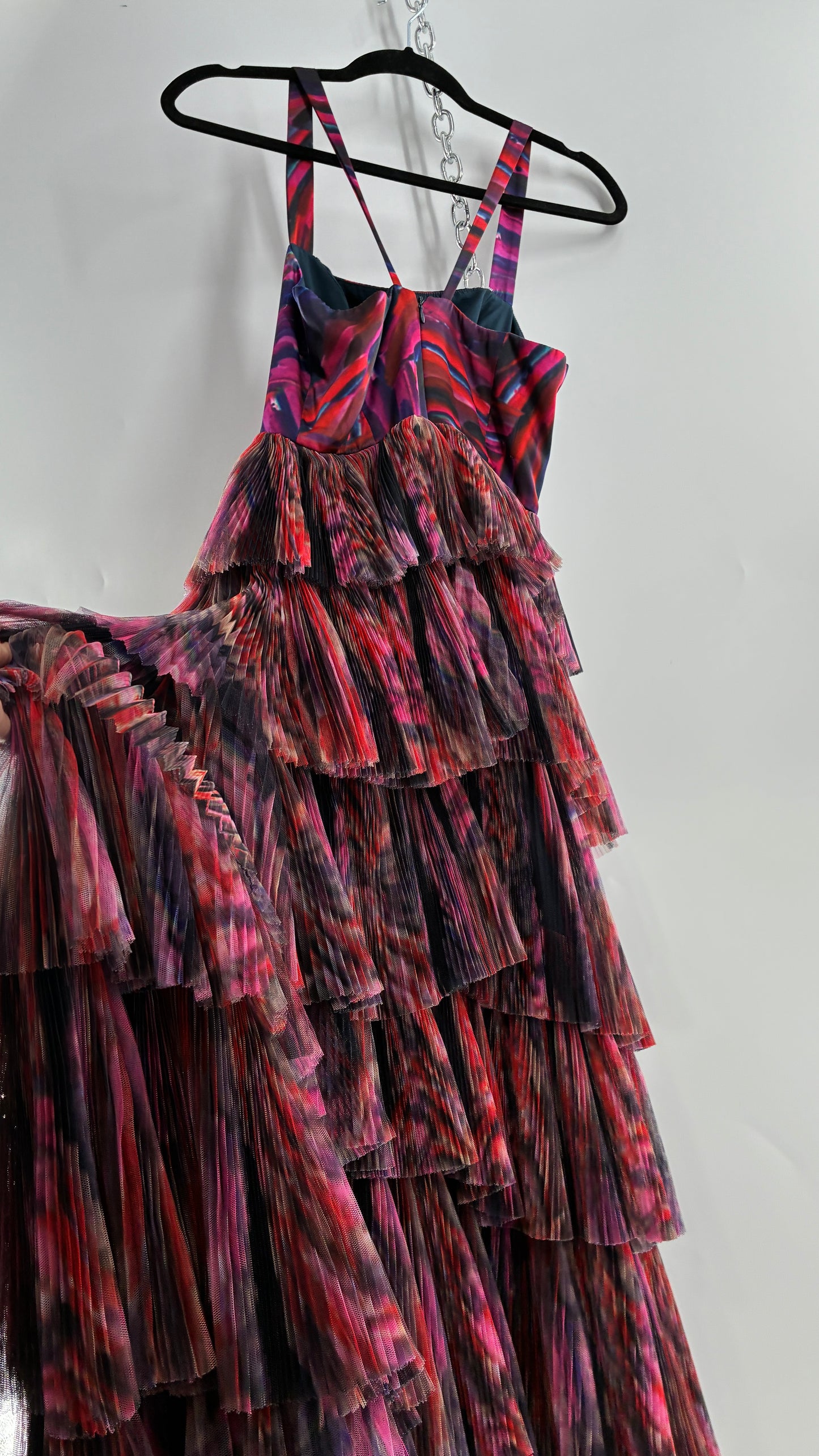 HUTCH Ruffled Maxi Gown Graphic Navy Blue, Fuchsia (2P,4)
