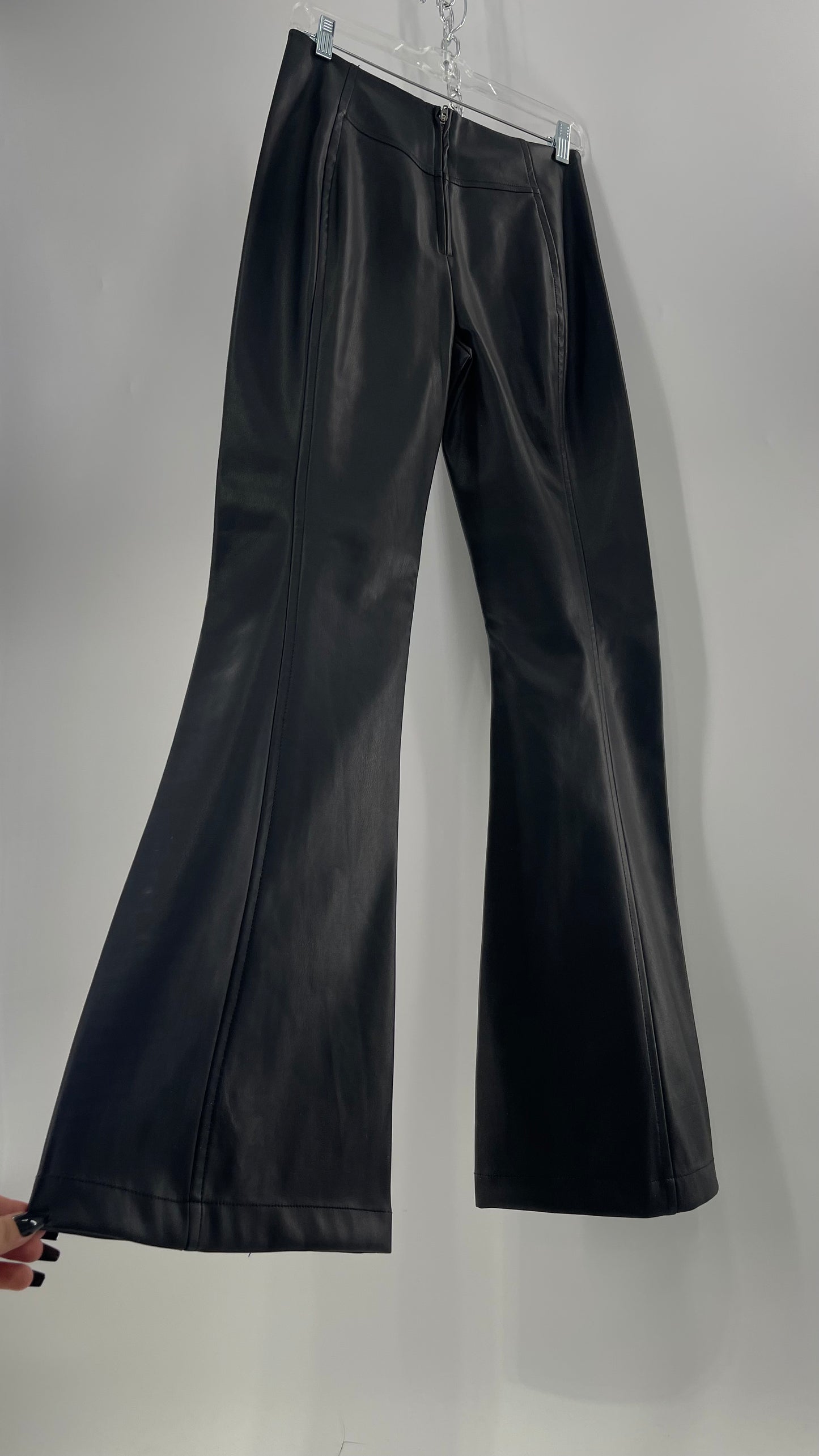 Free People Black Vegan Leather Kick Flares (28)