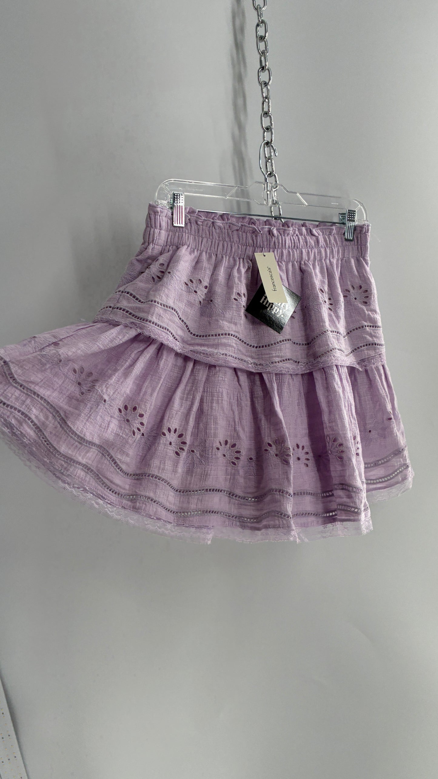 Francesca’s Lavender Lilac Tiered Ruffle Mini Skirt with Tags Attached (Large)