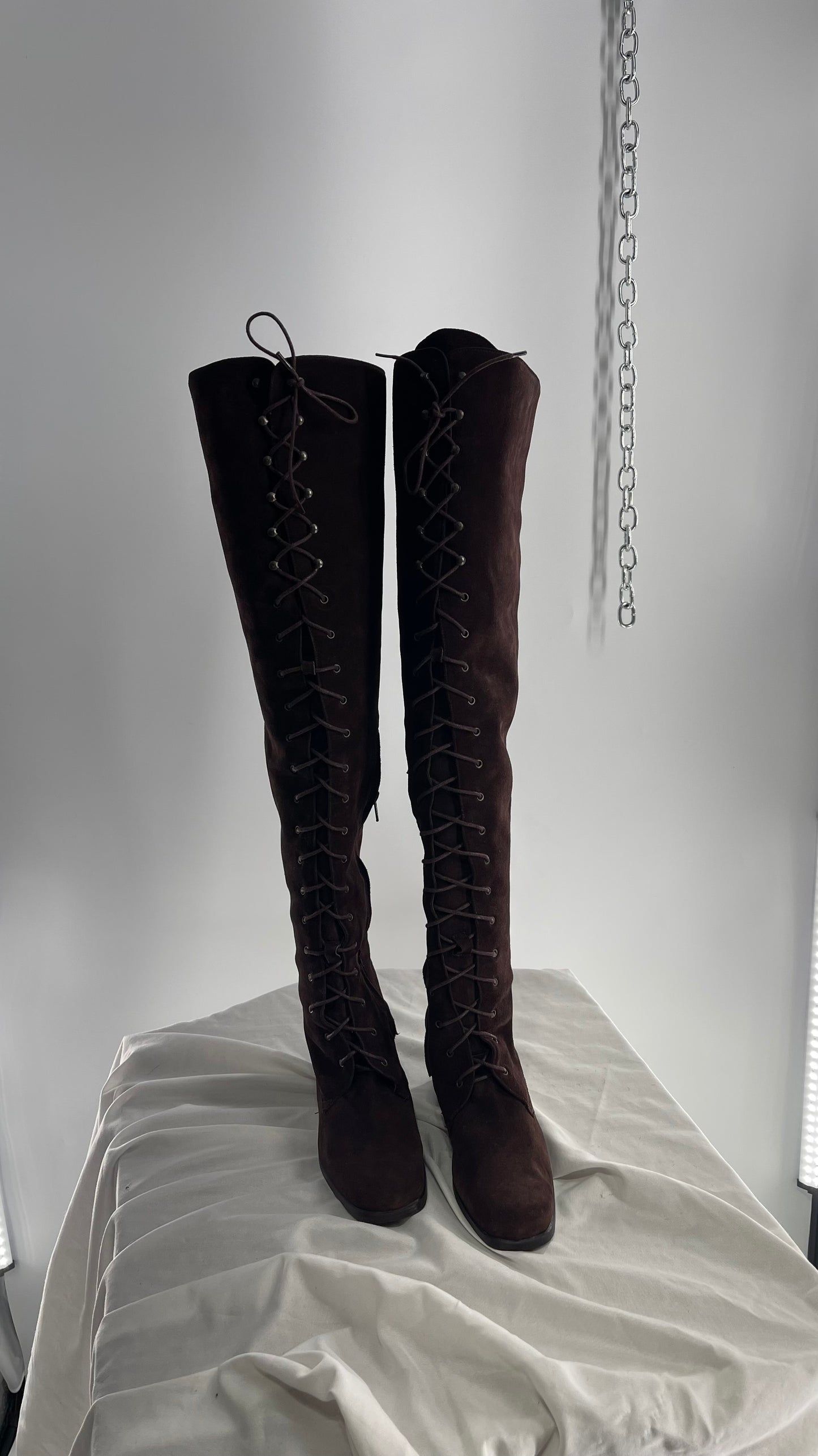 Vintage Kenneth Cole Over the Knee Brown Genuine Suede Leather Combat Boots (8.5)